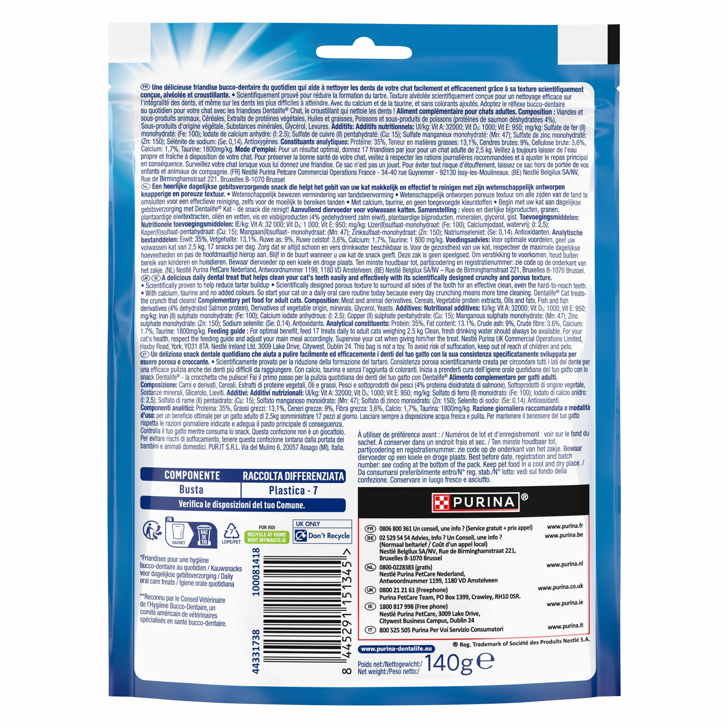 DENTALIFE |Daily Oral Care | Golosinas | para Gatos Adultos | Ayuda a Limpiar los Dientes eficazmente | En salmón | Bolsita | 140 g