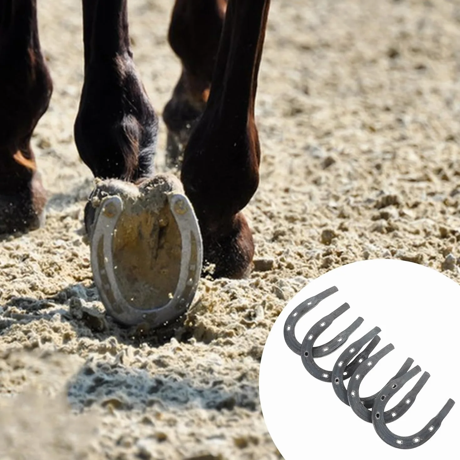 5 herraduras reemplazables para caballos y burros, almohadillas de metal firme, tamaño 2 con ranura abierta, suministros de herradura para uso ecuestre y estable, mango cómodo