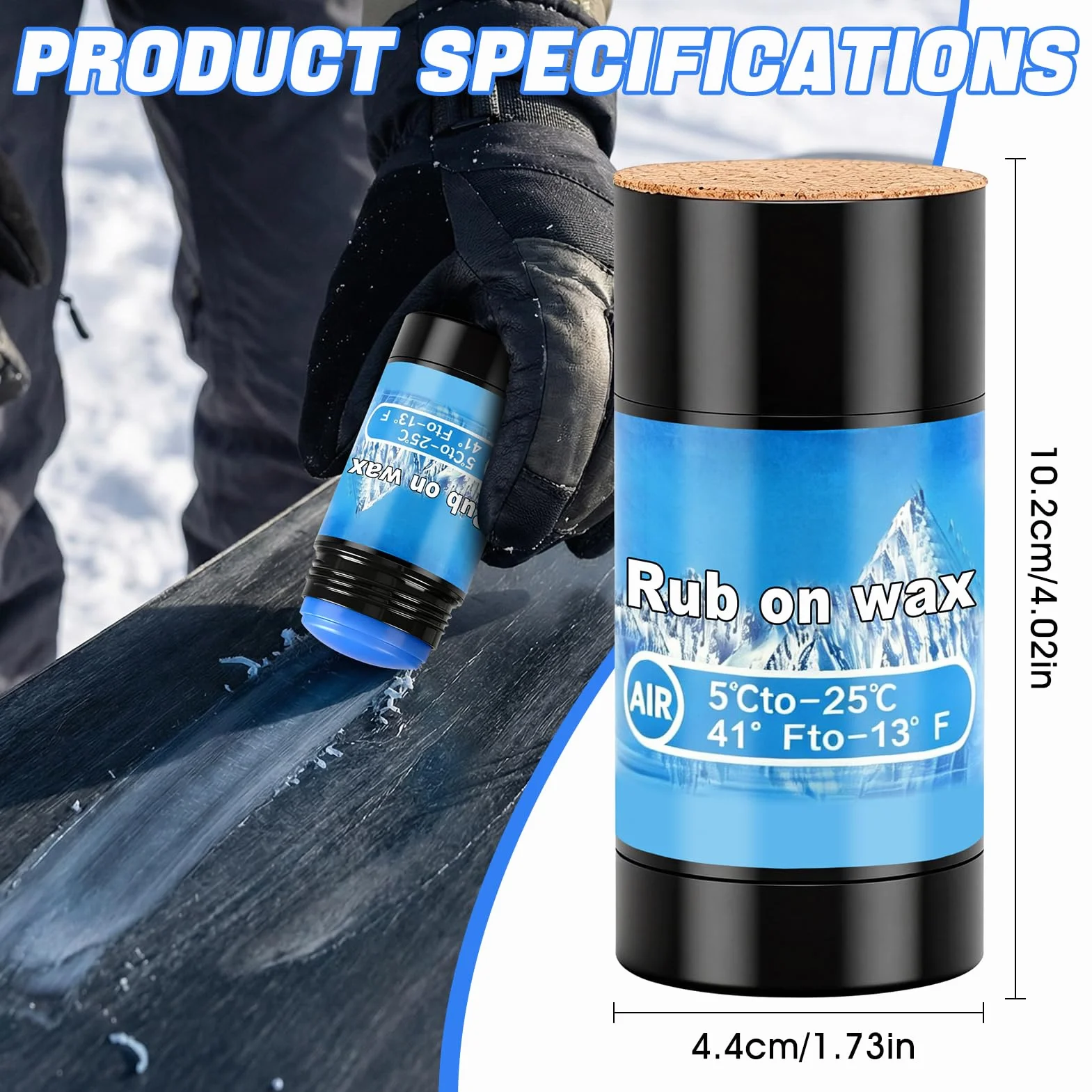Cera para Esquí y Snowboard 75g, Aplicador de Corcho, Resistente a Bajas Temperaturas