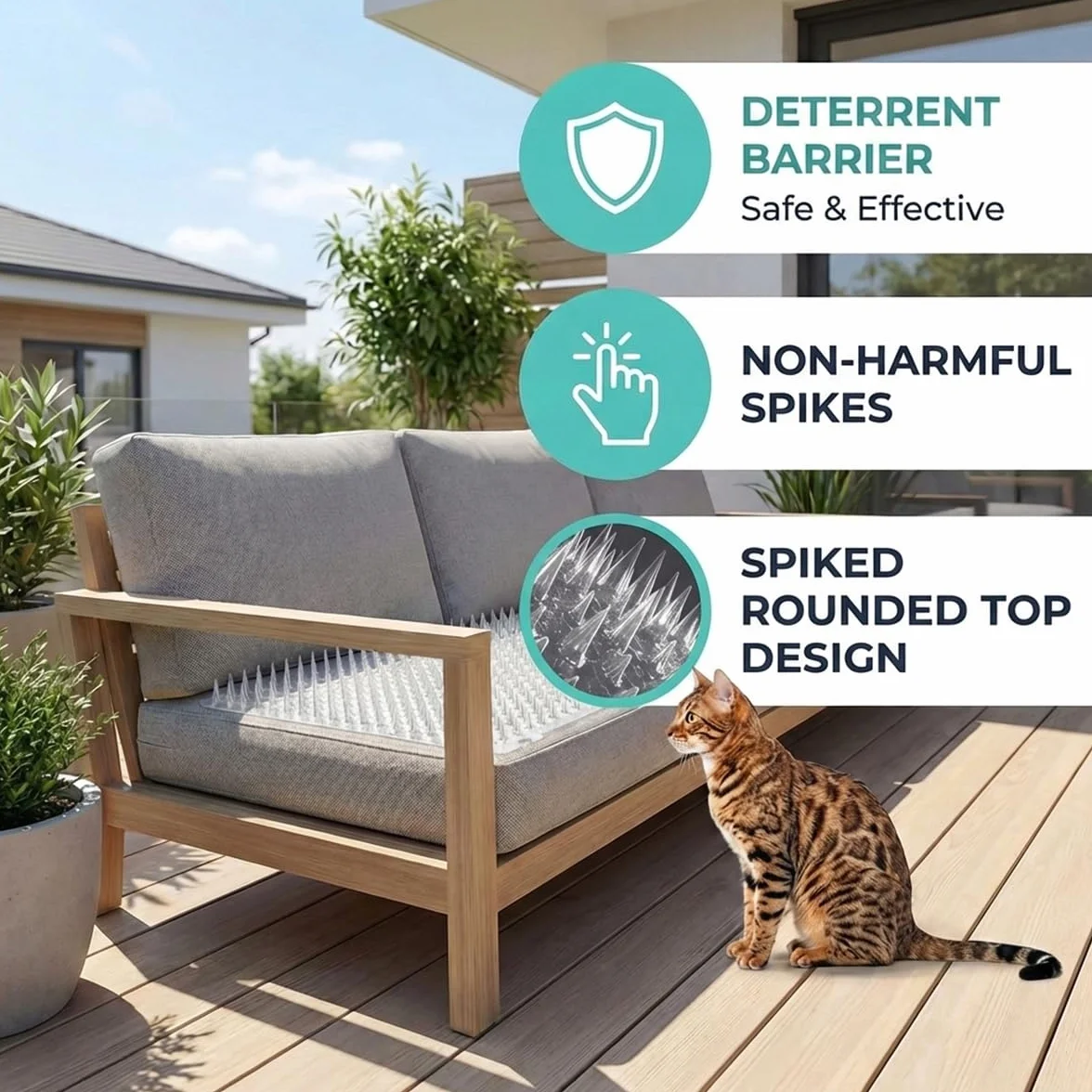 10PCS Pinchos Anti Gatos 32,5 x 40 cm, Alfombrilla Anti-Gatos con púas de Plástico, Pinchos para Gatos Transparente para Interiores y Exteriores con Adhesivo, para Jardín, Balcón y Césped