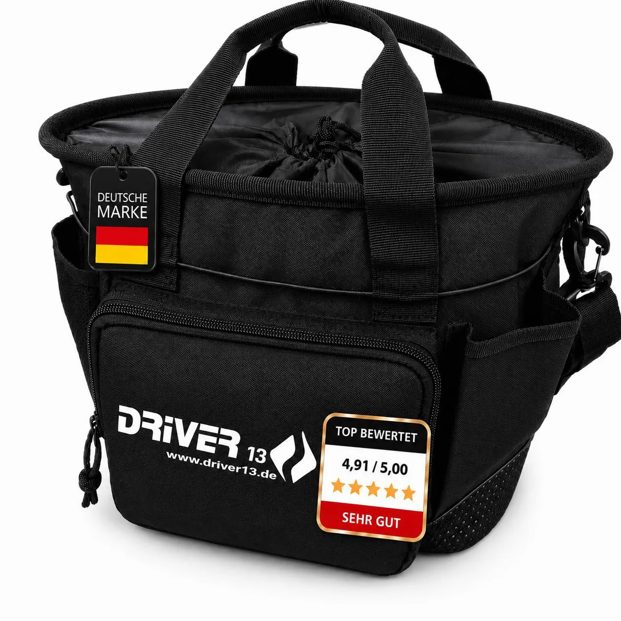 Driver13 Bolsa de Limpieza para Cuidado de Caballos (Grooming Bag) para establo y equitación, con Asas y Bolsillos, Negro