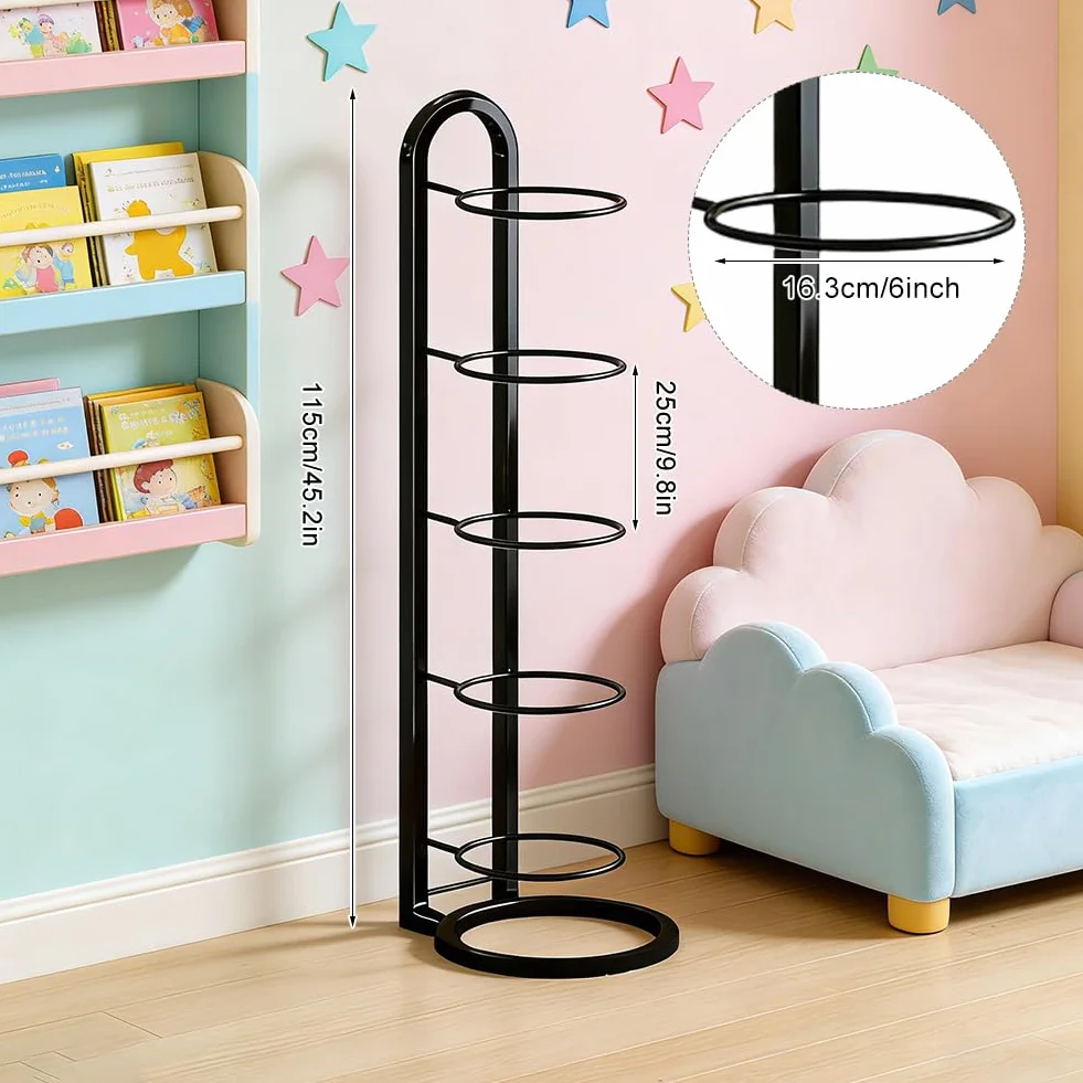 Soporte para pelotas de fútbol, baloncesto y más – Soporte de bola de metal de 5 niveles negro