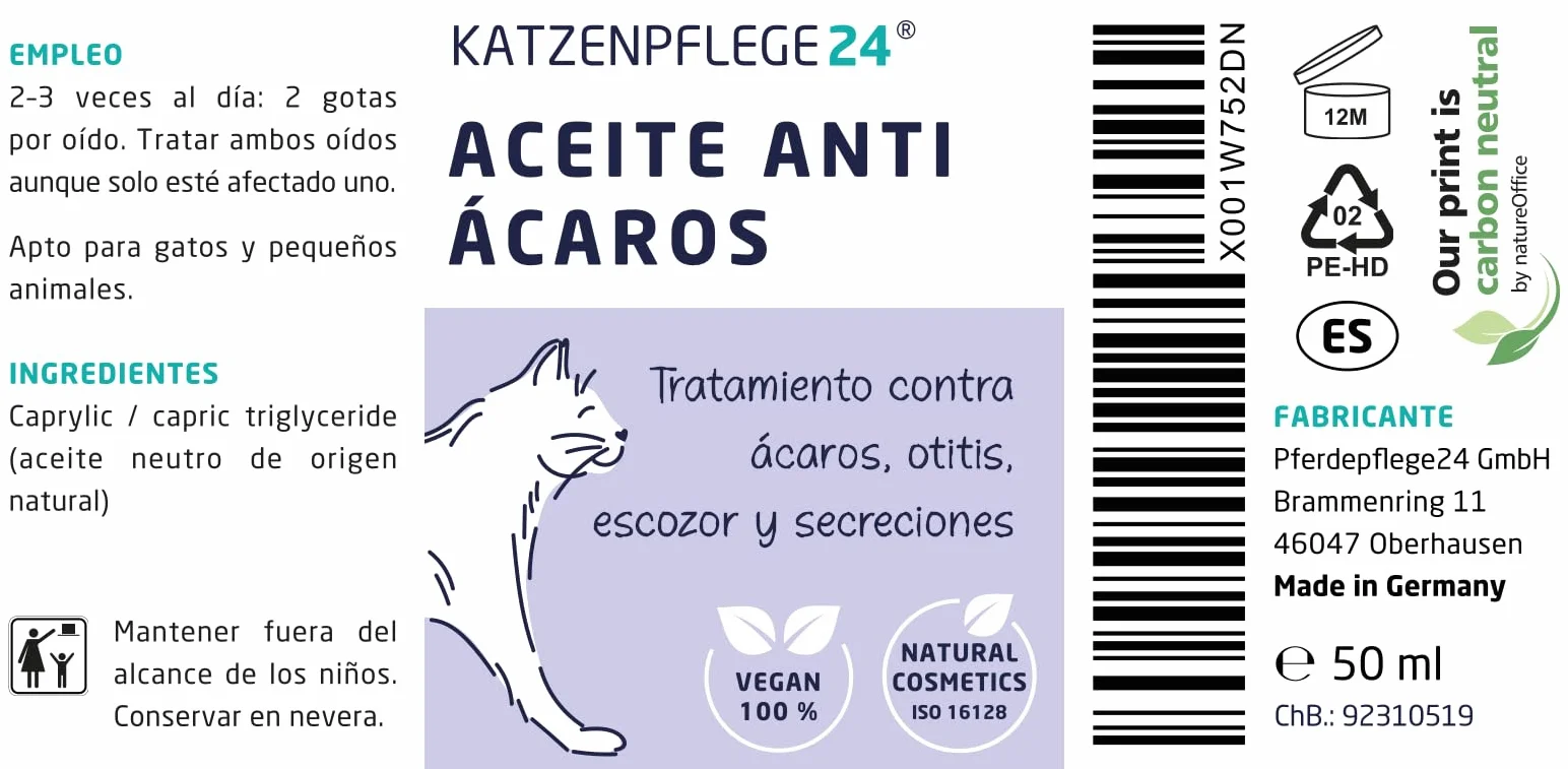 Aceite antiácaros Gatos y Perros 50ml - Efecto inmediato 100% Natural contra ácaros, Otitis, infecciones de oído, inflamación y escozor - Gotas infeccion oidos Perros y Gatos