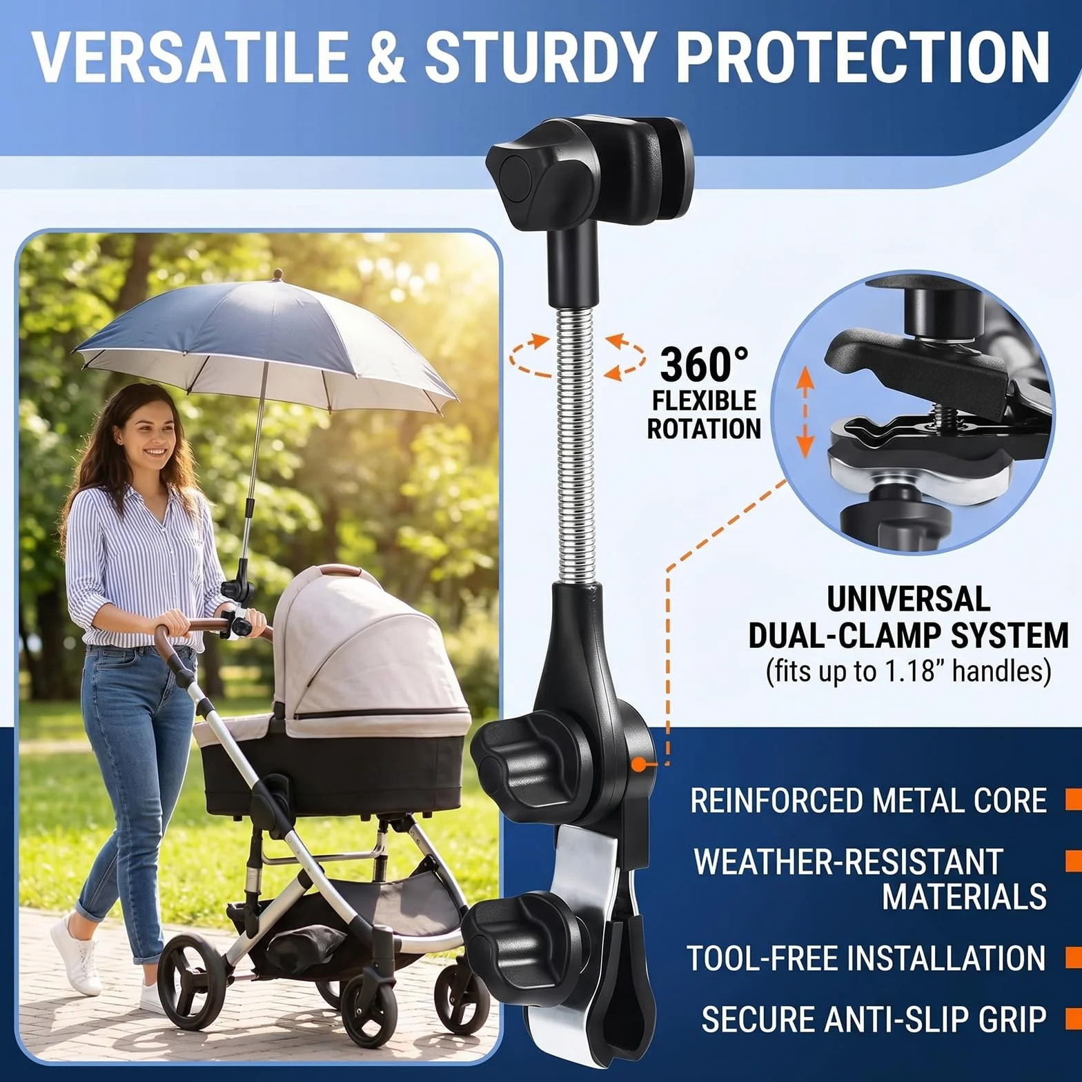 Soporte universal ajustable para sombrilla de cochecito, silla de paseo, bicicleta