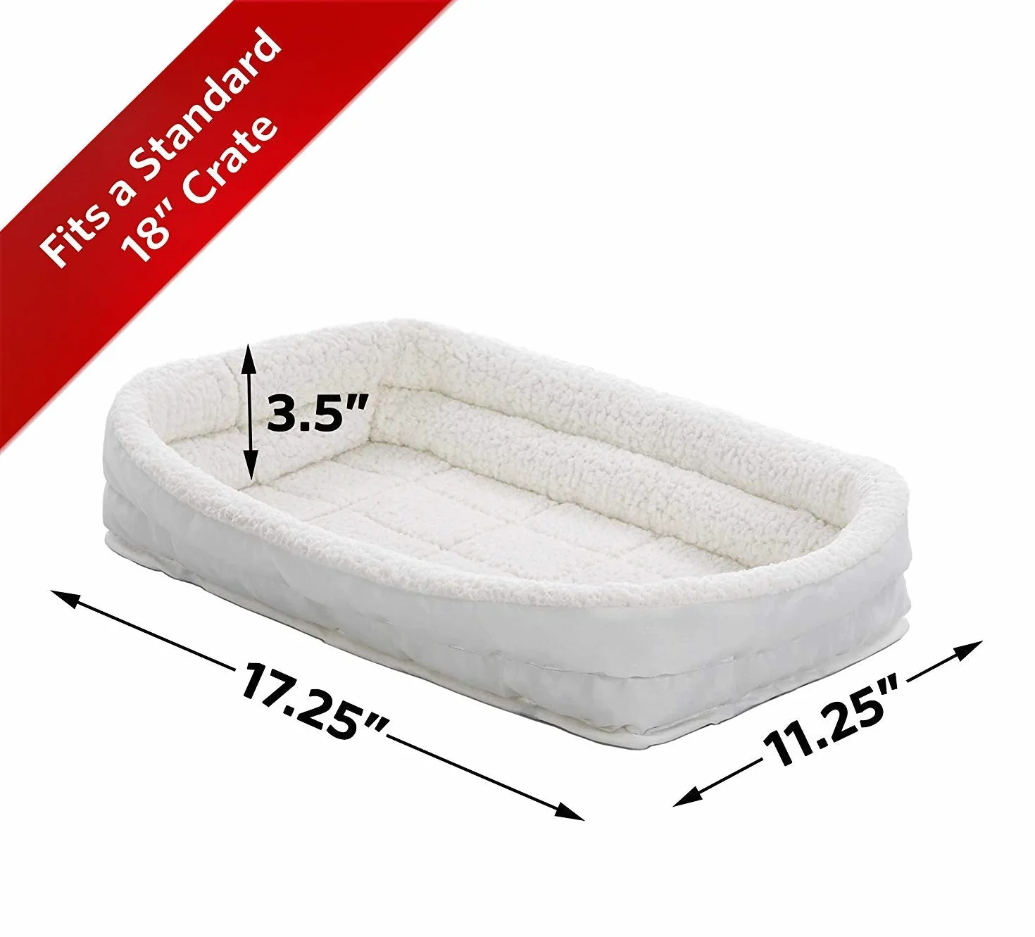 MidWest Homes for Pets QuietTime - Cama para mascotas con doble borde acolchado, colchón para jaulas de 46 cm, lavable a máquina, sujeción firme con correas elásticas, felpa blanca, tamaño XXS