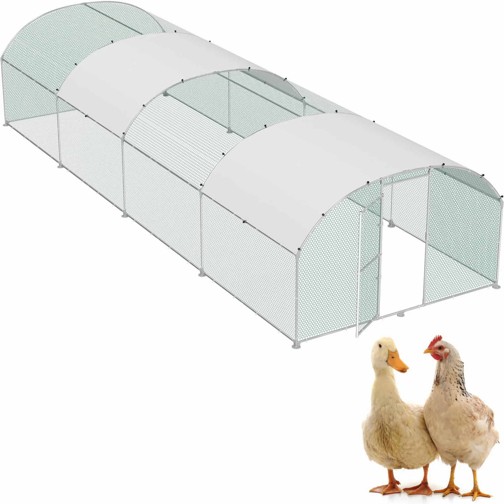 Jaula para gallinas y gallinero, de metal galvanizado, 3 x 8 m, resistente al invierno, con techo solar y cerradura, para animales pequeños y aves de corral