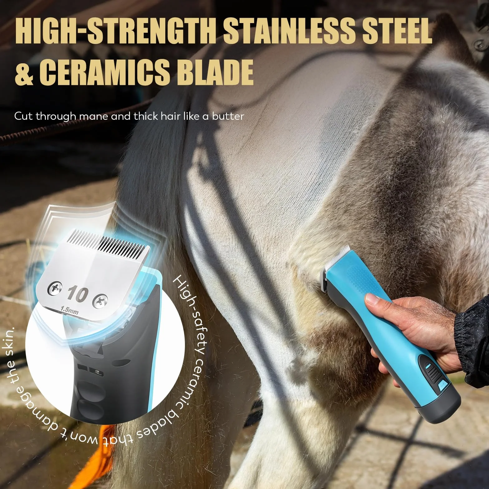 CGOLDENWALL Cortapelos para Caballo, Batería de Li-Ion 1400mAh & Cable de 3.5m para Uso Con/Sin Cable, 3200-4000rpm Ajuste de Velocidad, para Perro, Caballo, Cabra, Vaca y Animal de Pelo Grueso