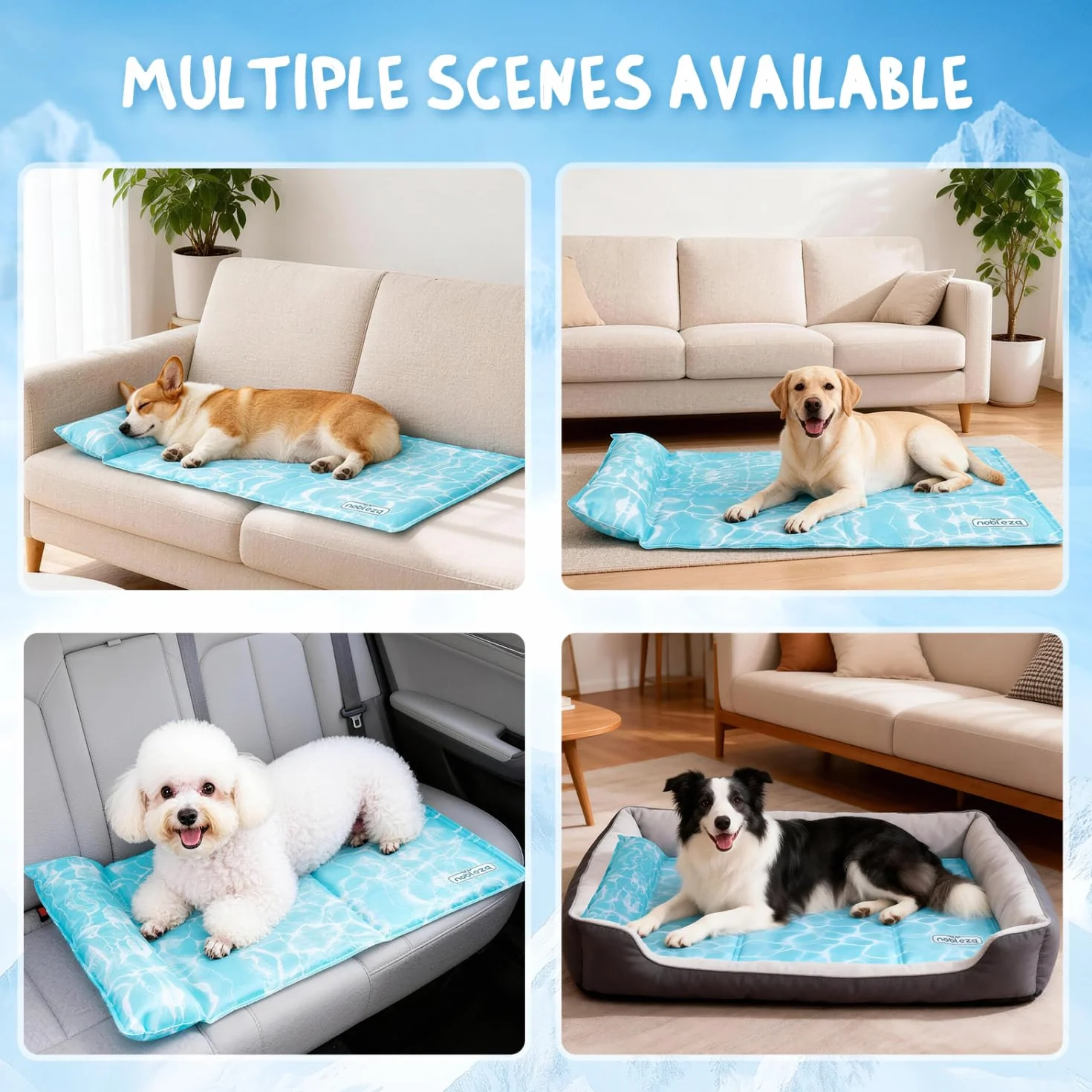 Nobleza Manta Cama Refrescante para Perros y Gatos, Alfombra Refrescante Perro Diseño con 6cm Almohada Cervical Añadida, Gel No Tóxico y Auto-Refrescante, Tela Oxford 300D Resistente, 102x50cm