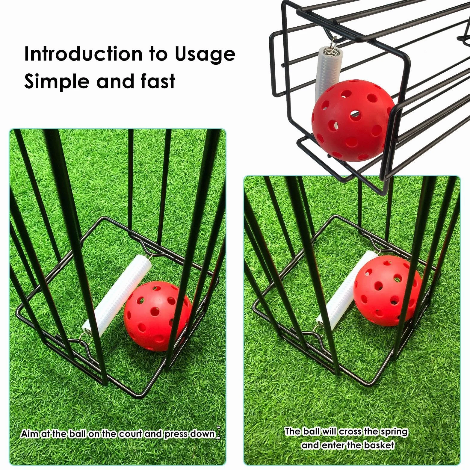 Colector de pelotas de pickleball ajustable con asa, cesta ligera para entrenamiento