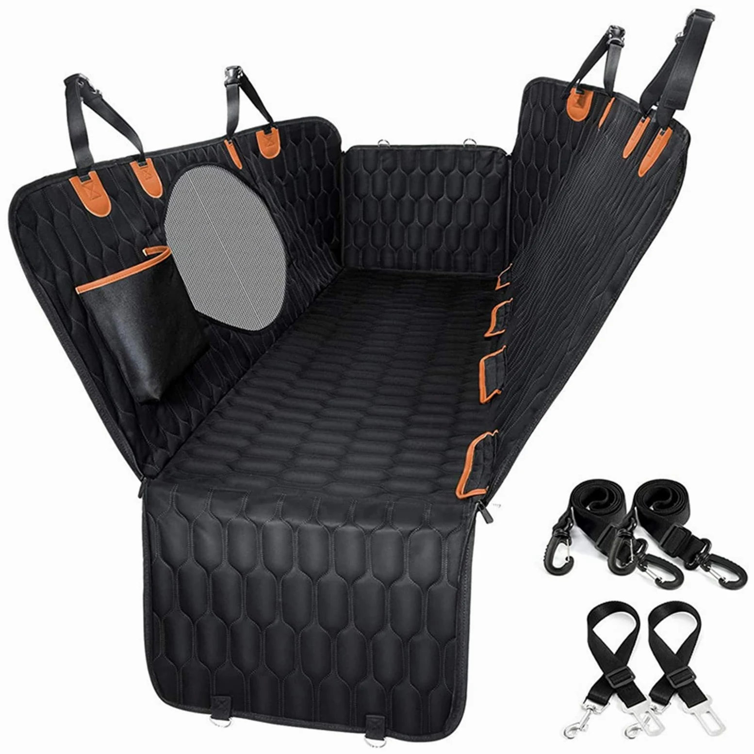 Funda Asiento Coche Perros Y Cinturón De Seguridad,Protector Asiento Coche Perro con Malla,Impermeables Y Antideslizantes Alfombrilla Coche Perro para Coche, Camiones, SUV