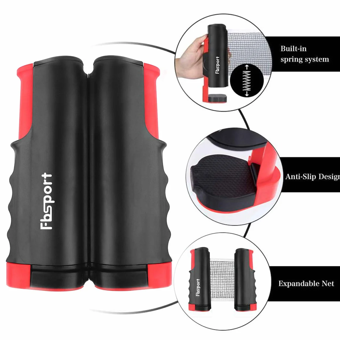 FBSPORT Sets de Ping Pong, Raquetas de Tenis de Mesa Profesionales, 6 Pelotas, Red Retráctil, Bolsa