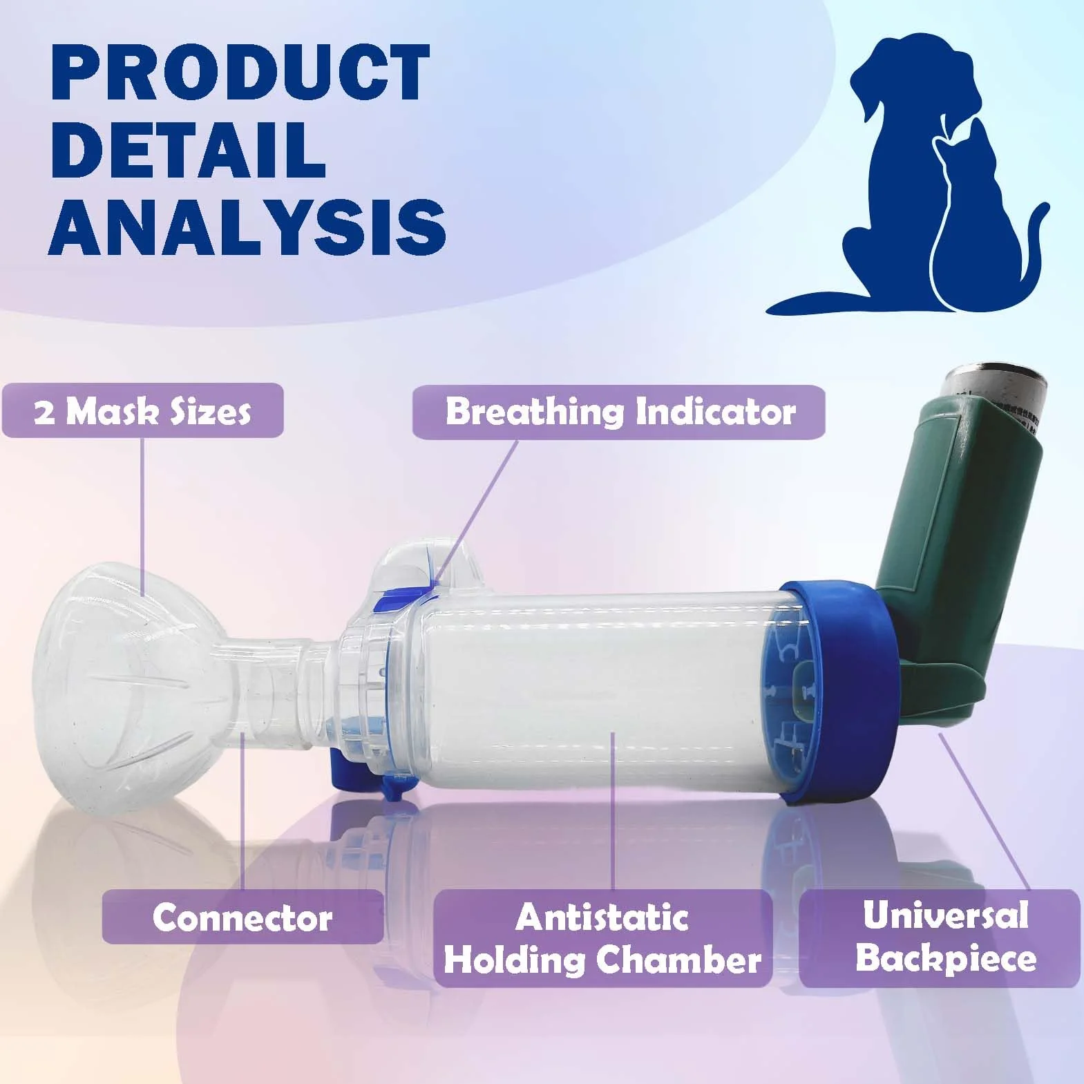 cámara de inhalación para Gatos o Perros con máscaras de 2 tamaños, cámara de Aerosol con indicador de Flujo de respiración, Compatible con Cualquier MDI