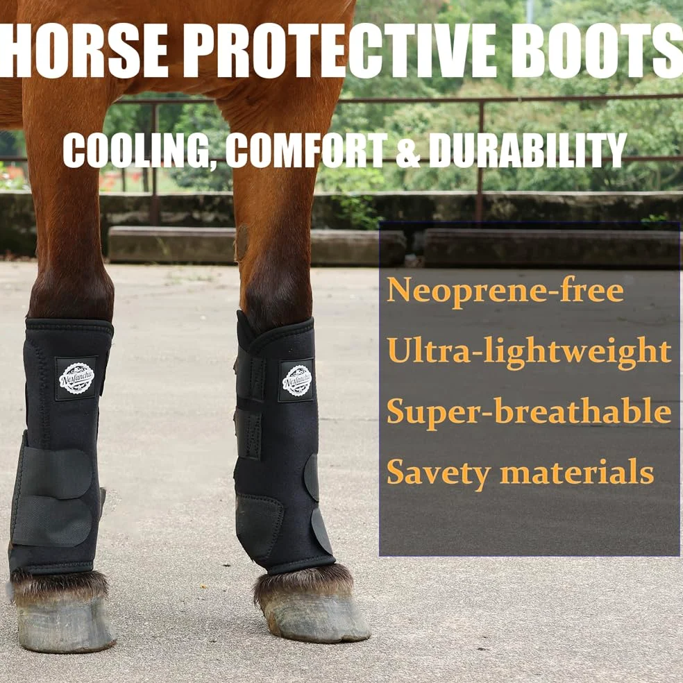 Botas protectoras para caballos de medicina deportiva, protección y amortiguador, adecuadas para entrenamiento de salto y senderos, 2 unidades, diseño de material transpirable (negro