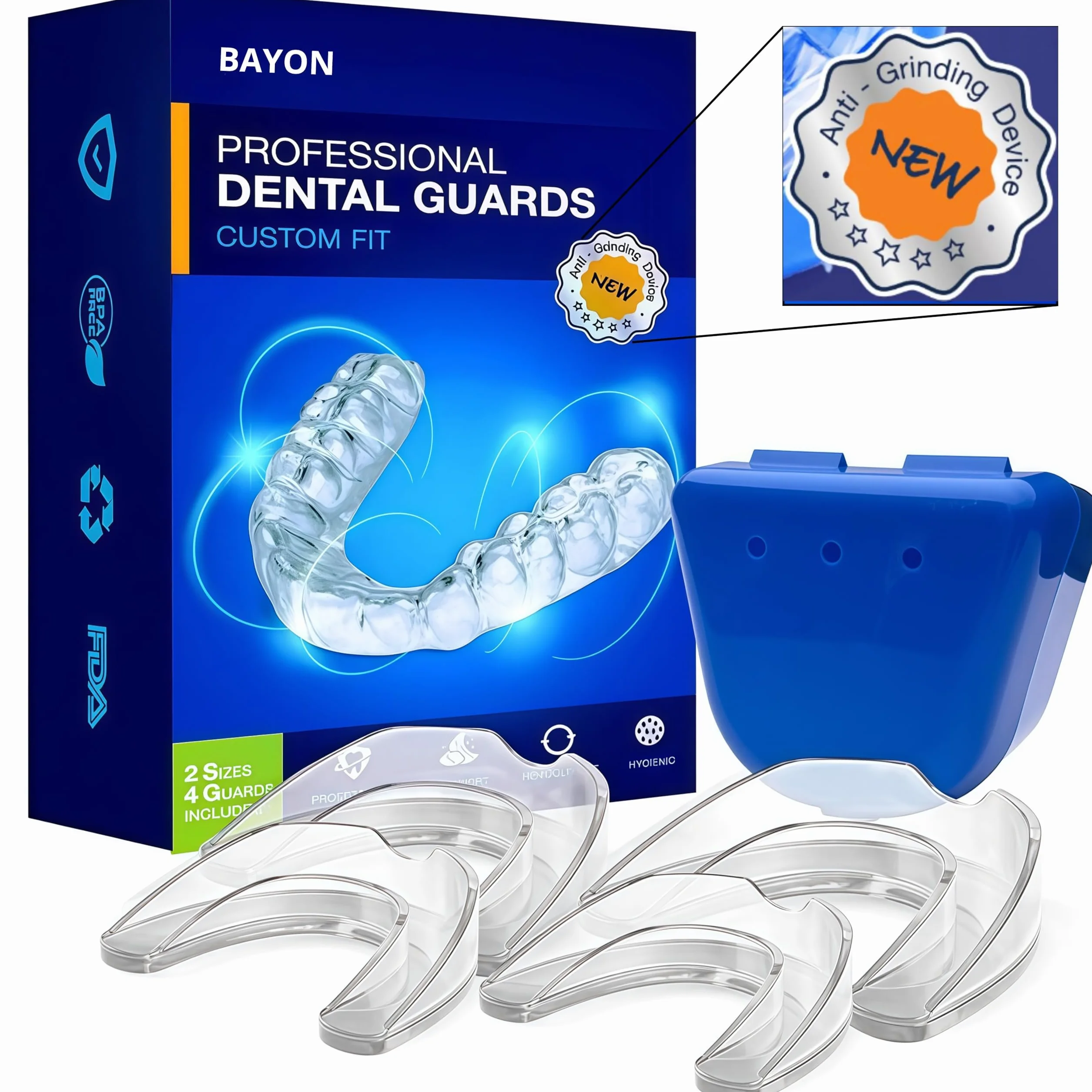 Férula Dental Anti Bruxismo Ajustable y Reutilizable – Pack 4 Unidades (2 Pequeñas + 2 Grandes) Protector Bucal para Dormir