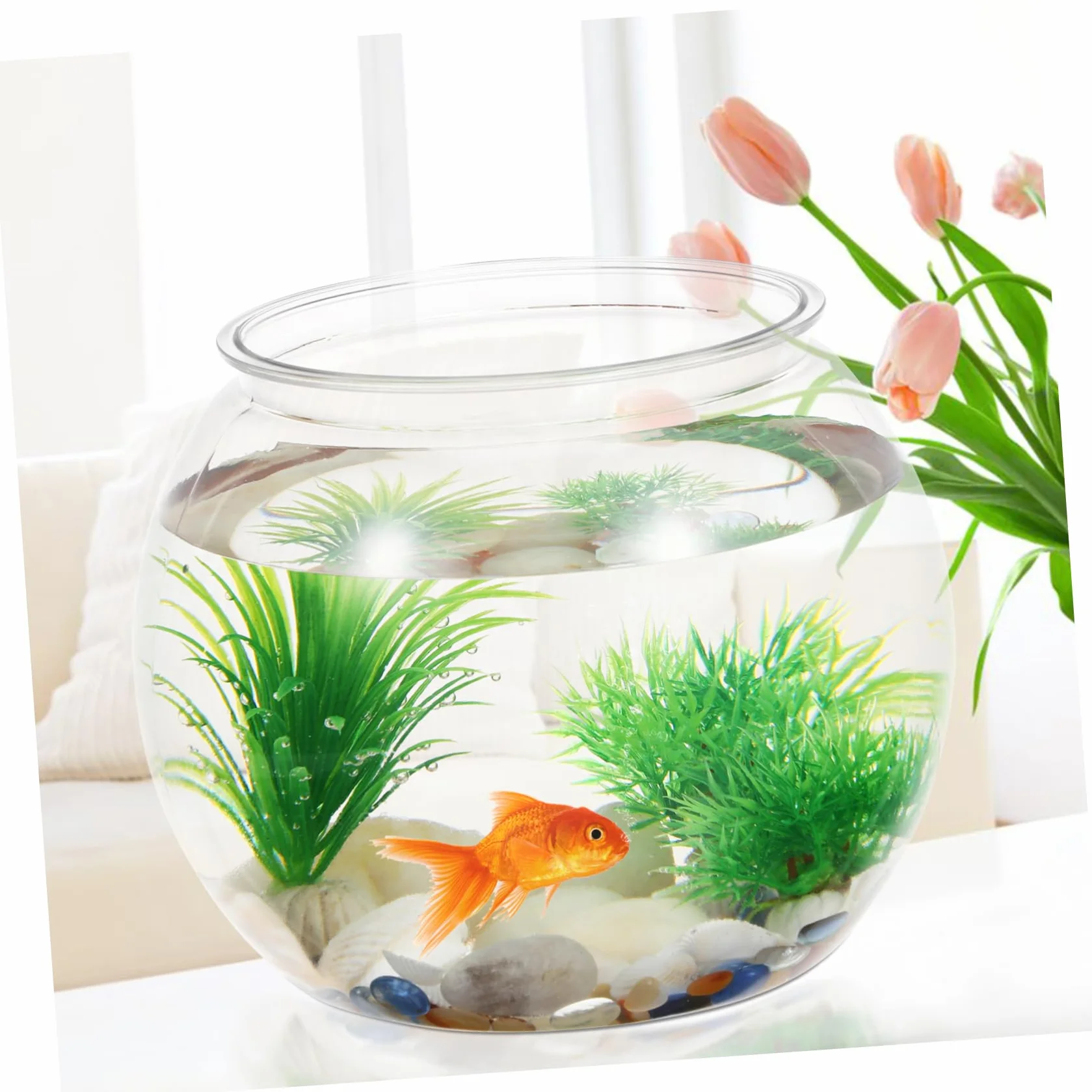 Pecera Plástica Transparente Redonda para Escritorio Acuario Pequeño Durable de Pet Decoración para Oficina y Resistente a para Peces Betta y Tortugas
