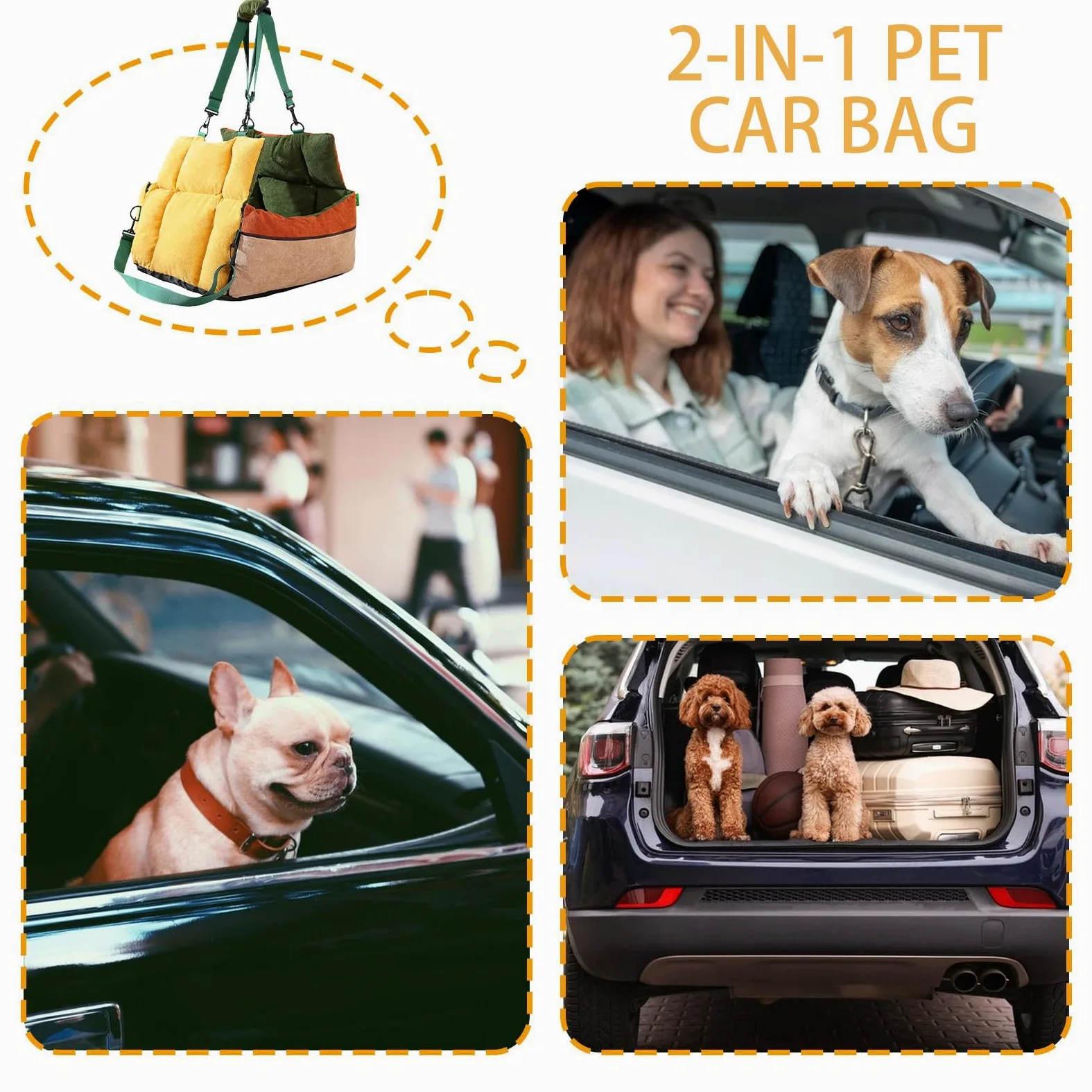 Asiento Coche para Perros Pequeños con Bolsillos y Cinturón de Seguridad | Transportín Para Gatos Grande Para Camión SUV Asiento Trasero Asiento Delantero Viaje
