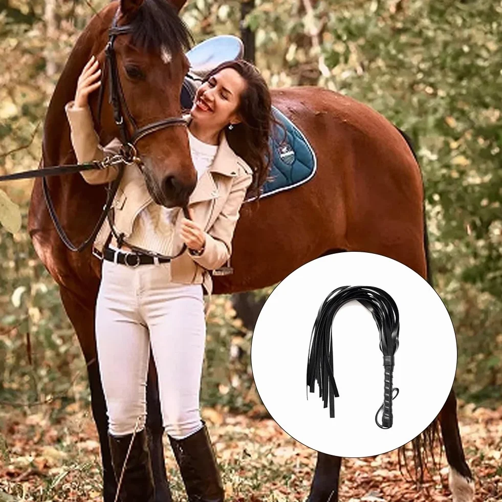 Látigo de Equitación de Cuero PU con Borlas para Deportes Ecuestres