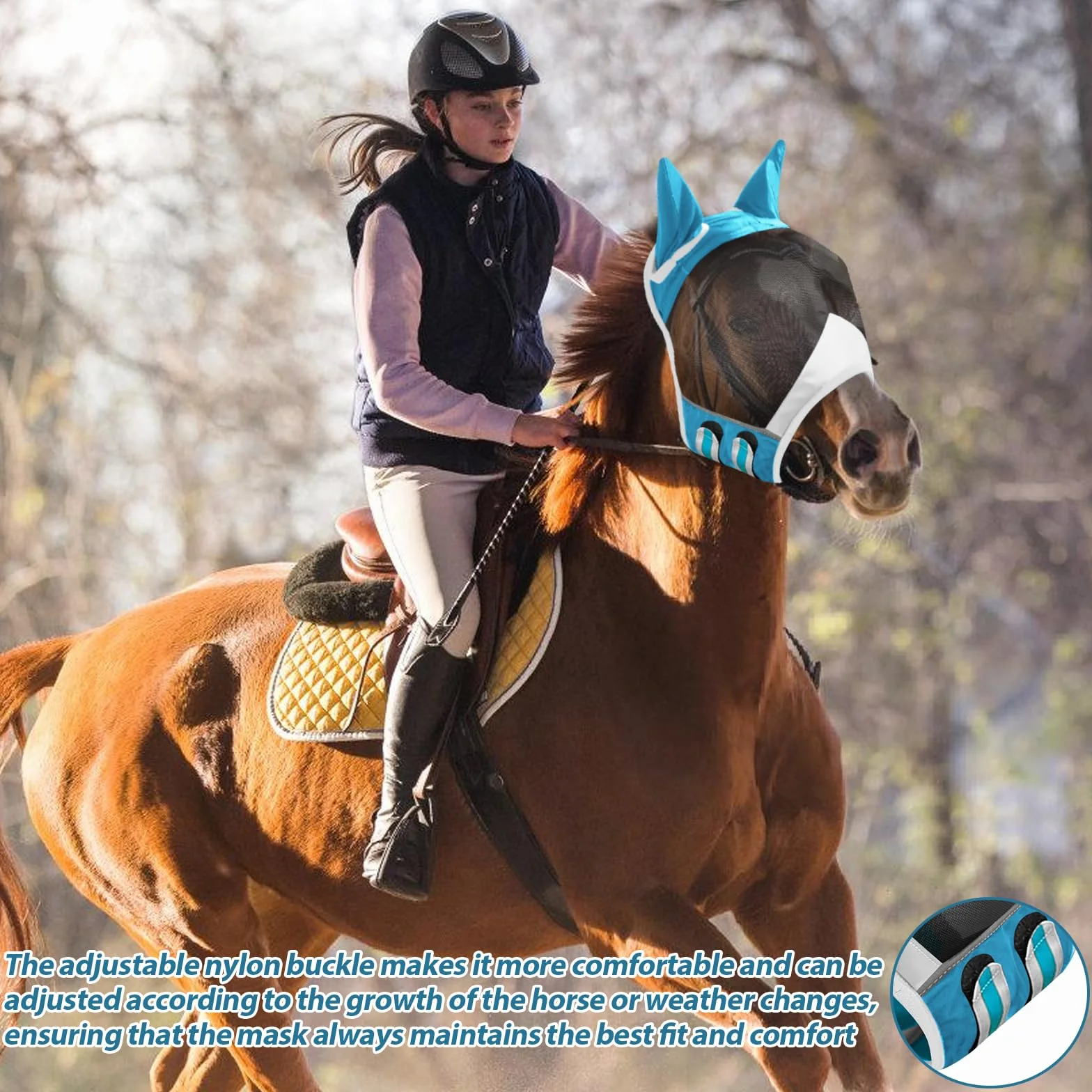 Máscara de mosca para caballo, protección UV con protección para las orejas, máscara de caballo con orejas, protección protectora, malla transpirable