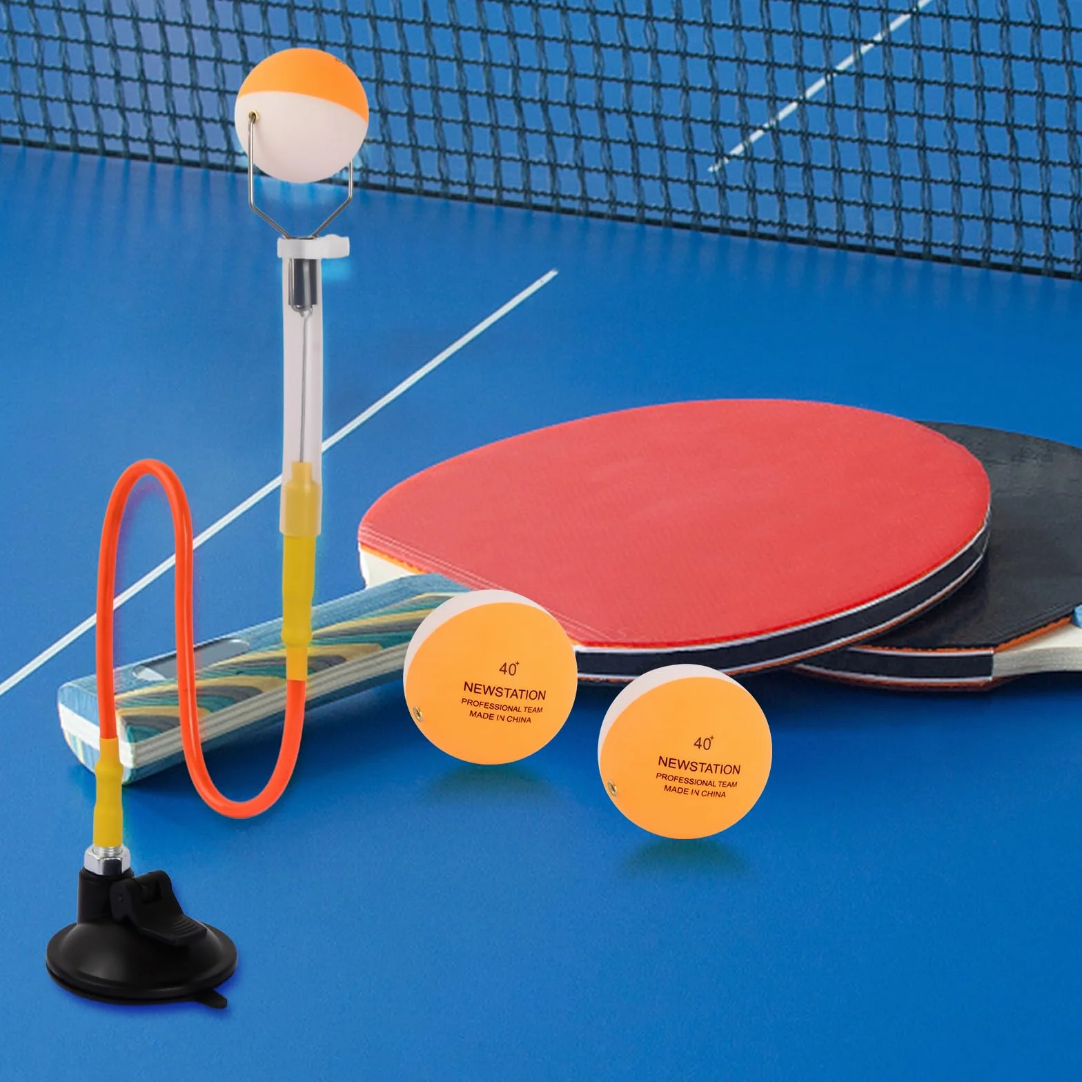 Entrenador de Tenis de Mesa PVC con Ventosa, Sistema de Rebote Ajustable, Robot de Entrenamiento con 2 Pelotas