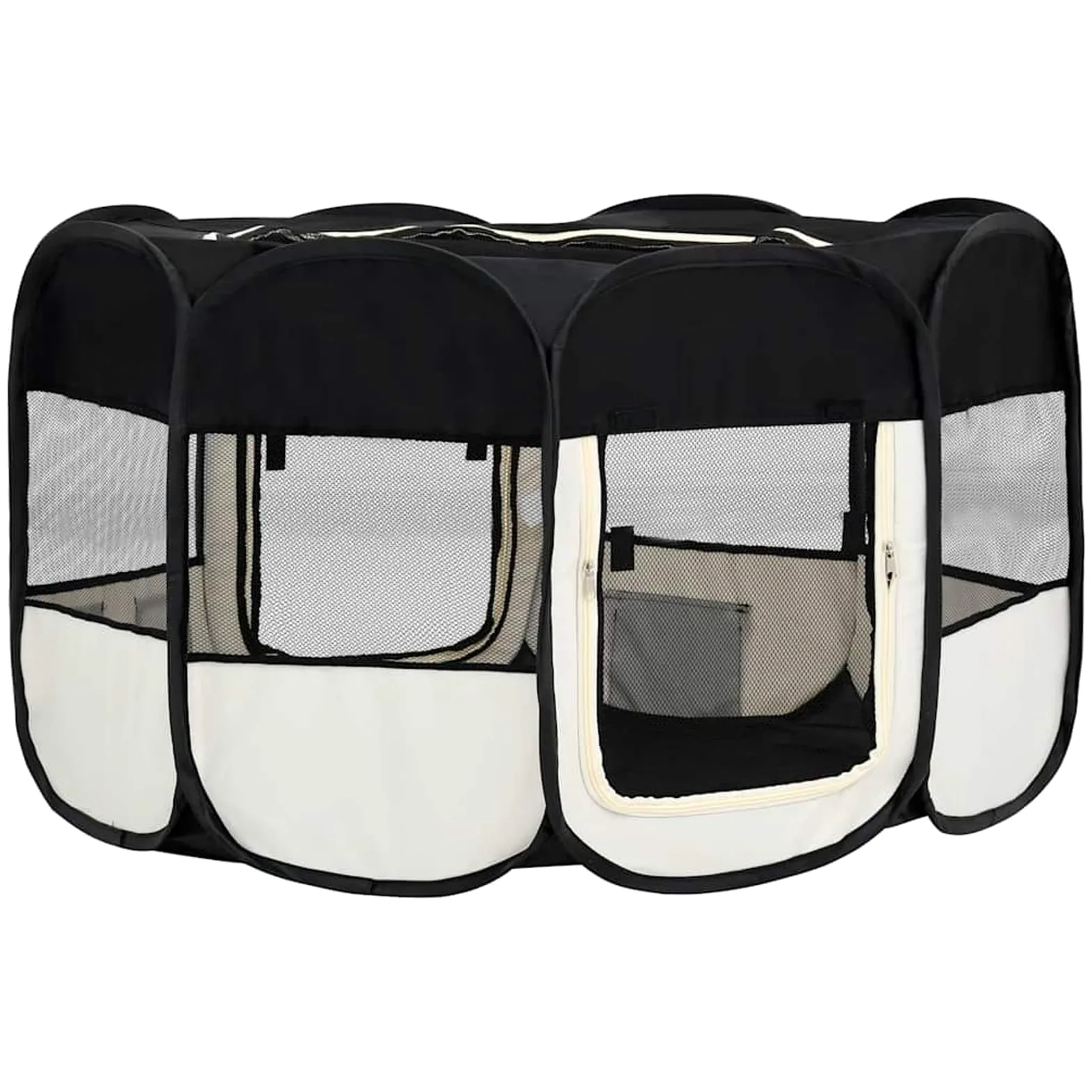 Fasba Parque Plegable para Perros - Entrenamiento y Juegos, 145x145x61 cm, Negro y Crema, Poliéster y Acero, Incluye Bolsa de Transporte Modelo FCLRZJ-171008ES