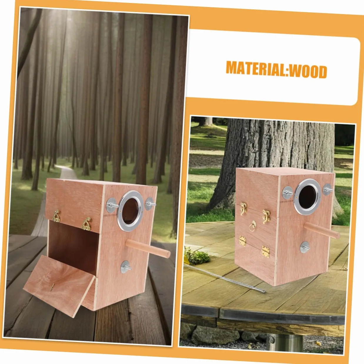 WOONEKY Nido De Cría para De Madera Caja De Apareamiento con Ventana Abre Soporte para Percha para Cría De Agapornis Pinzones y Periquitos