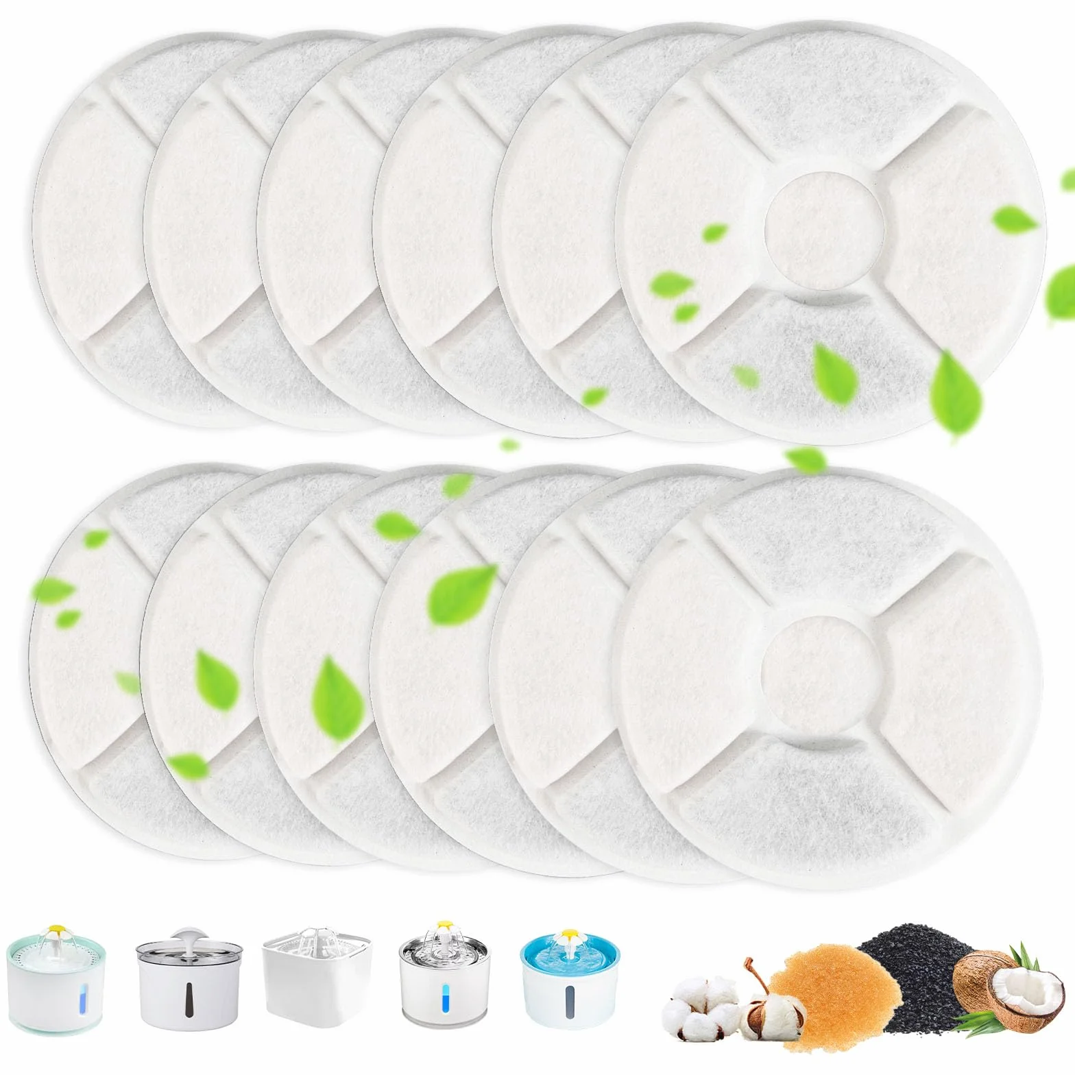 KOMABLEN 12 Piezas Filtros Fuente Gatos, Filtro Fuente Gato Redondo de Repuesto, Filtración Cuádruple Filtro Bebedero Fonte de Agua Carbón Activado de Resina Perro Animal