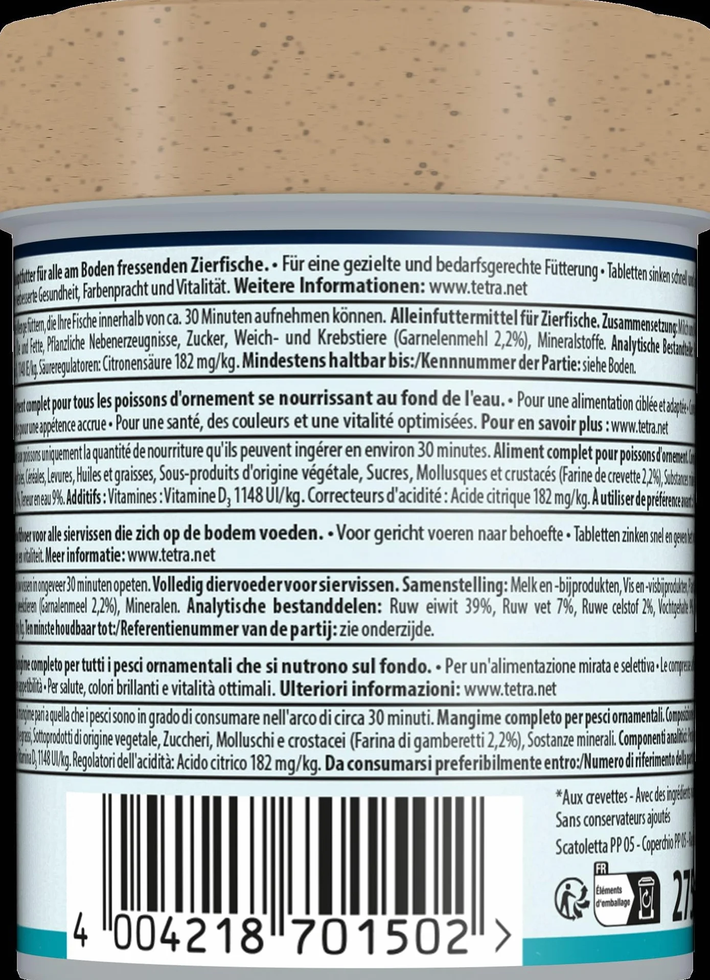 Tetra Tablets TabiMin – Alimento en comprimidos para todos los peces de fondo, como siluros, lochas o barbos que buscan alimento en el sustrato, bote con 275 comprimidos