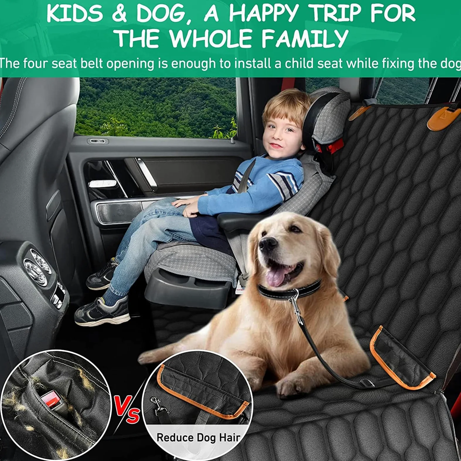 Funda Asiento Coche Perros Y Cinturón De Seguridad,Protector Asiento Coche Perro con Malla,Impermeables Y Antideslizantes Alfombrilla Coche Perro para Coche, Camiones, SUV