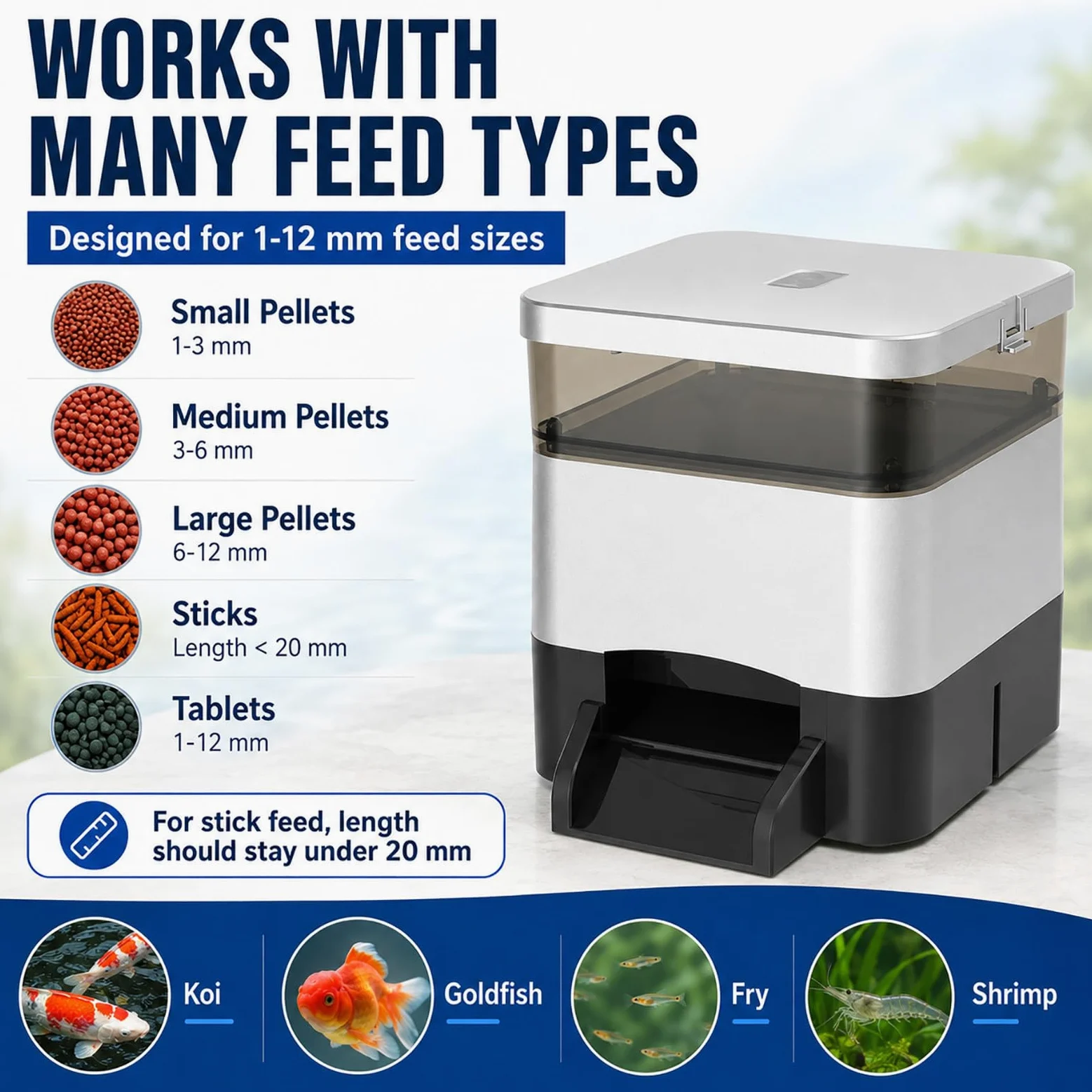 Alimentador Solar para Estanque - Dispensador Automático 4 L con Programación Diaria para Peces Black