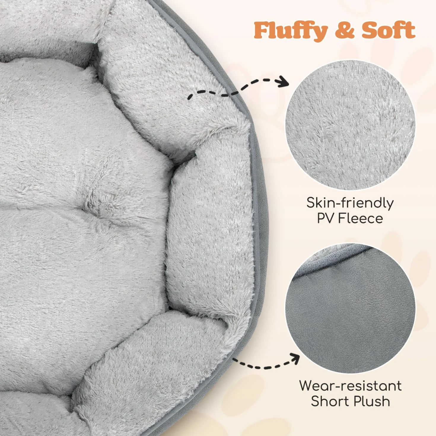 Nobleza Cama para Perros Pequeños, Cama Lavable para Mascotas, Sofá Redonda de Perros y Gatos Antideslizantes y Antiestres, Felpa Suave y Mullida, Bordes Elevados, Gris, Ø80 x 18 cm