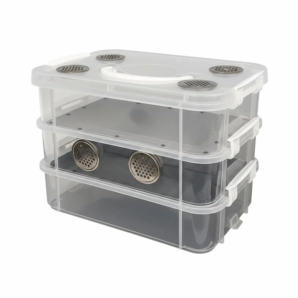 Kit de granja de gusanos, kit de cría de gusanos de la harina, hábitat de plástico transparente con doble ventilación, cerraduras antiescape y accesorios fáciles de limpiar