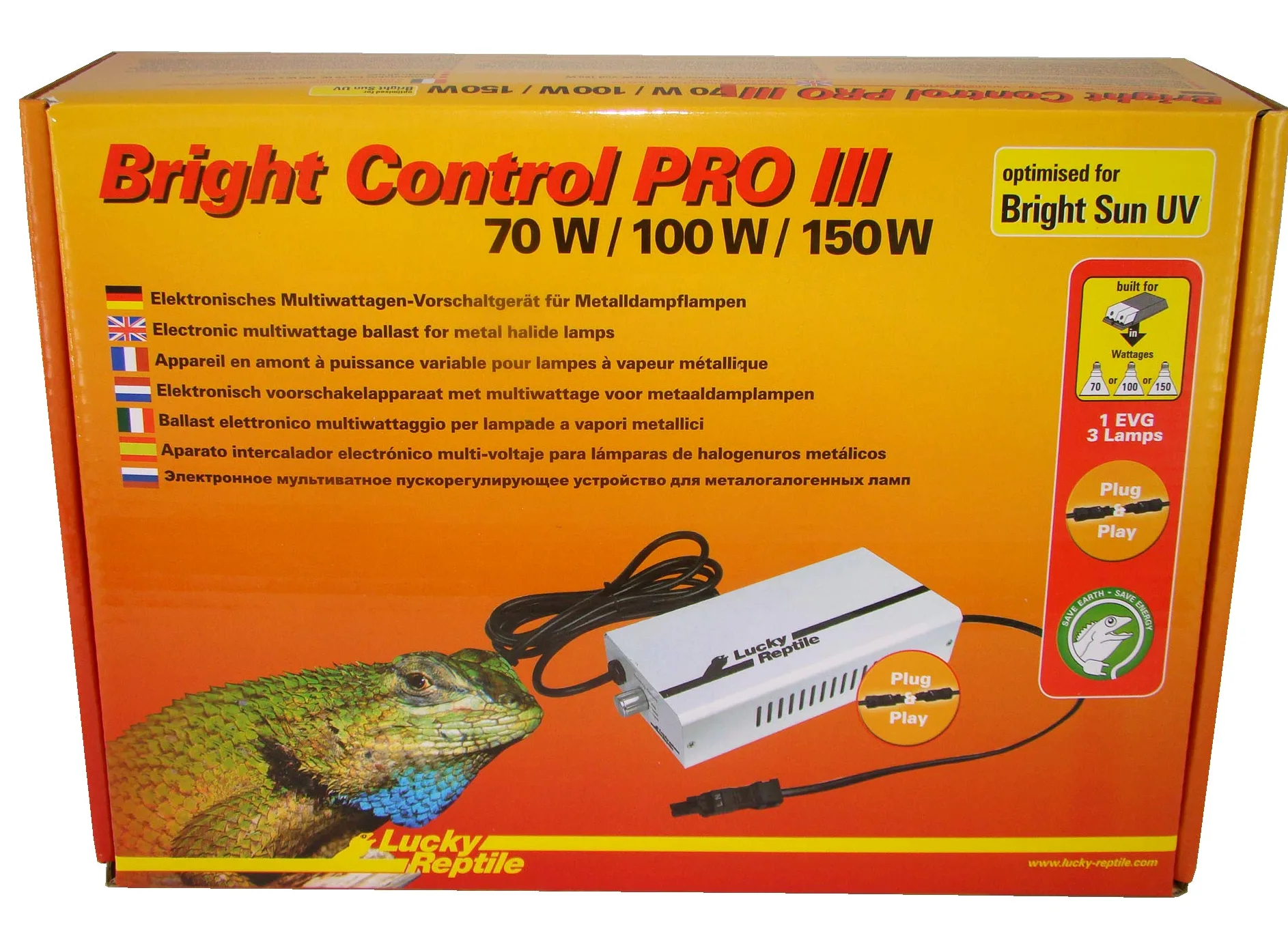 Lucky Reptile Bright Control Pro III - Balasto multivatio para lámparas de halogenuros metálicos - Balasto electrónico lámparas Bright Sun - Accesorios iluminación terrario - 70/100 / 150 Watt