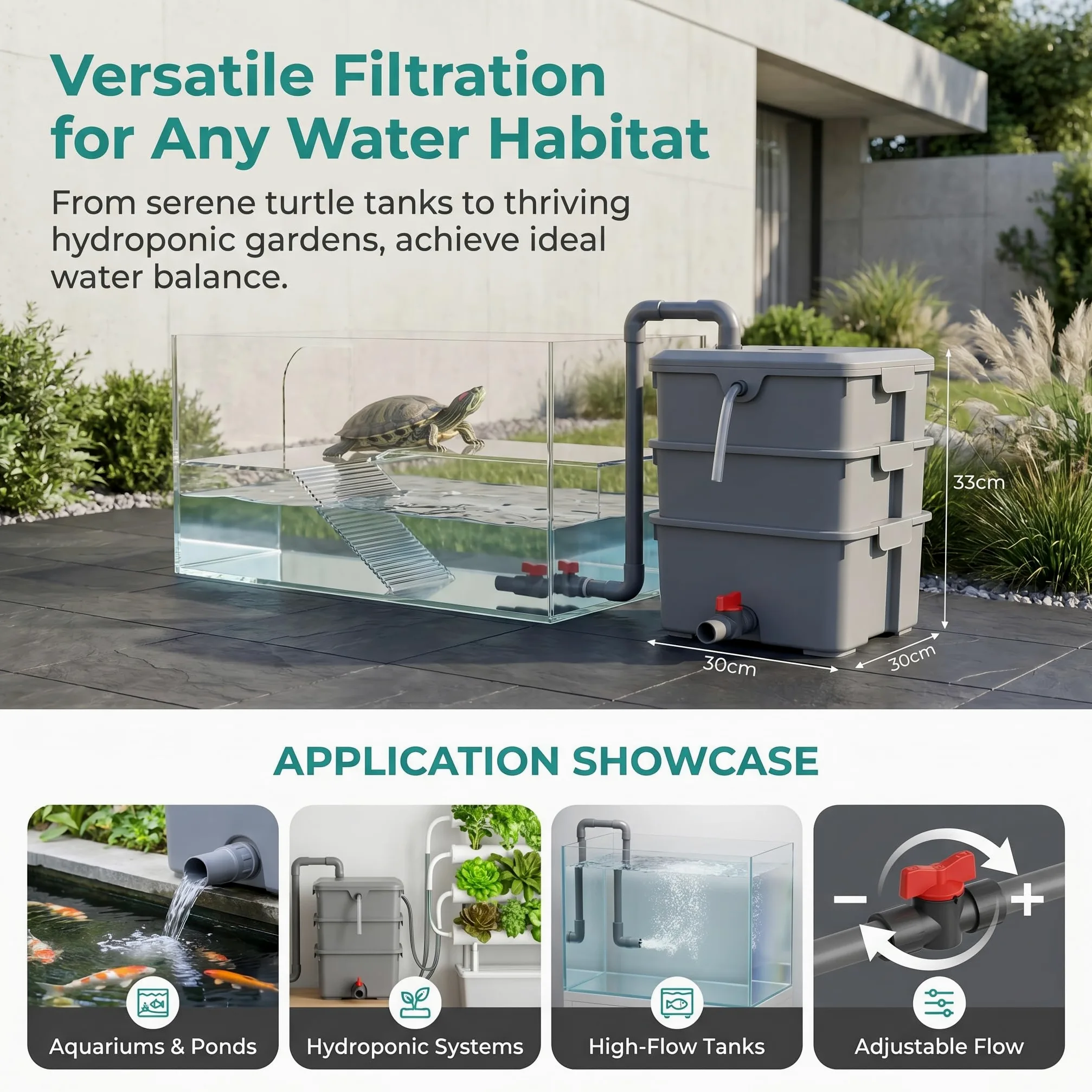 Caja De Filtro para Acuario, Filtro De Goteo Externo para Cascada, Caja De Circulación para Pecera, Sistema De Circulación para Estanque, Kit De Biofiltro Gray 12x8x13in