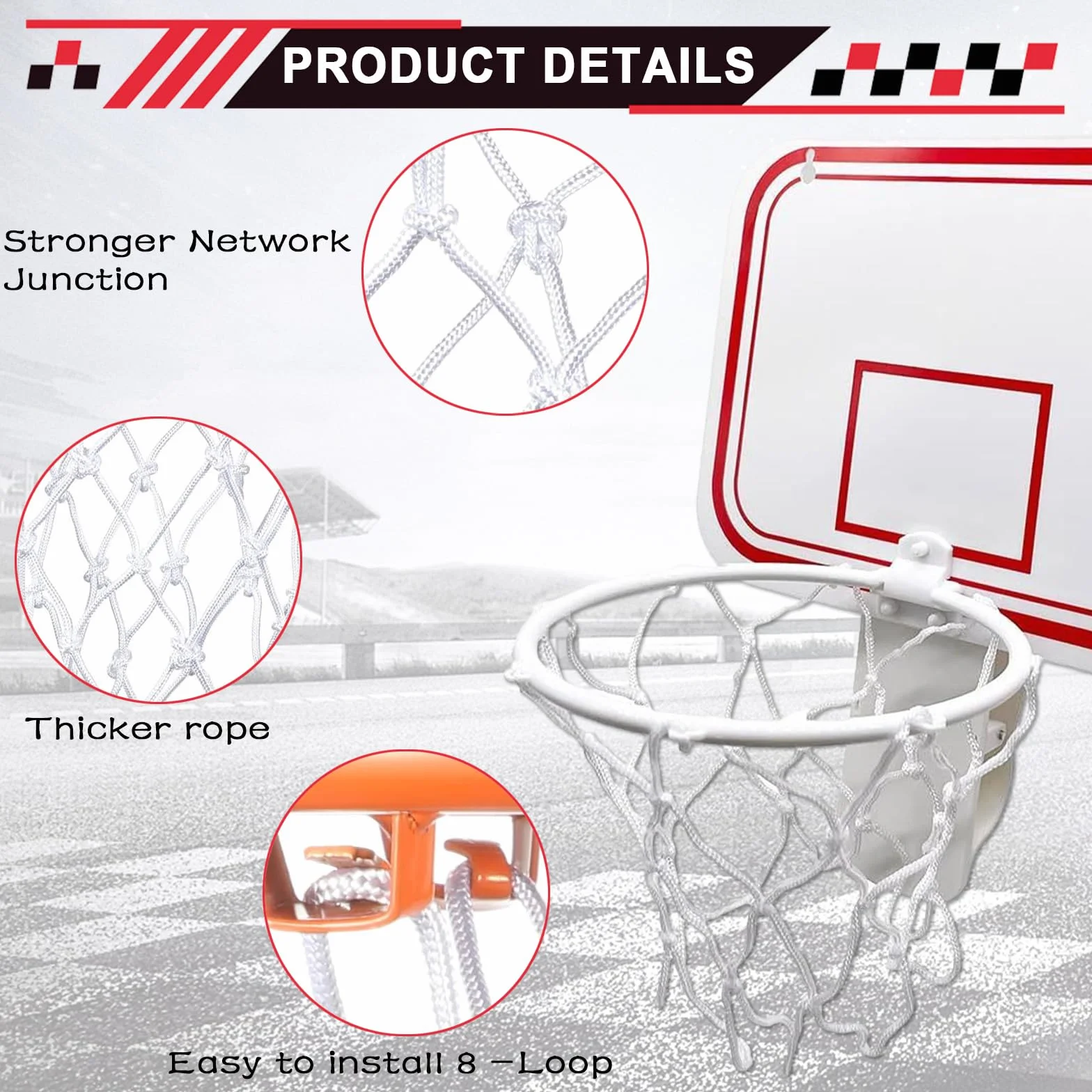 Red de repuesto para aro de baloncesto mini, nailon duradero, 2 unidades, blanco