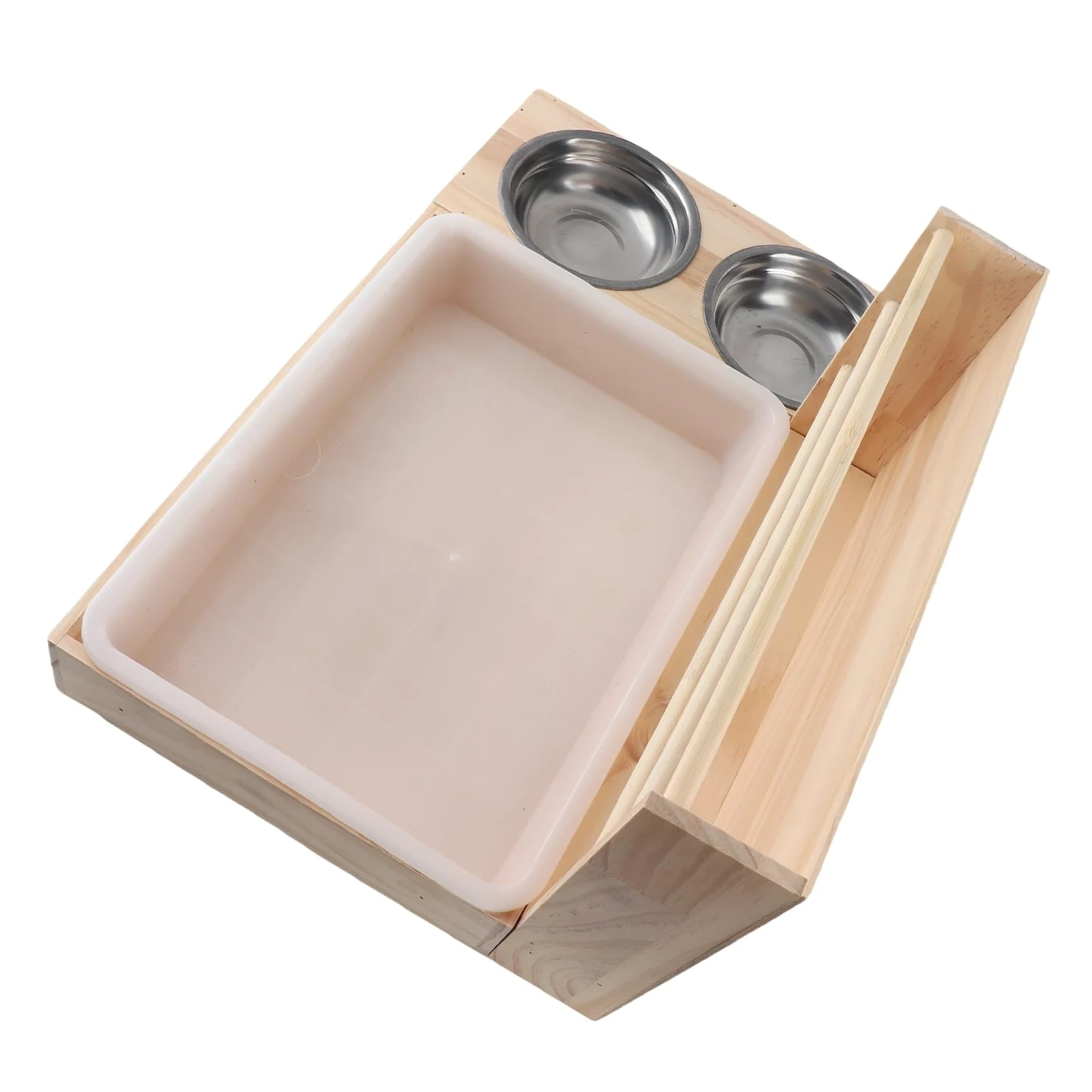 JTLB Comedero para heno 3 en 1 de madera con bandeja de para gatos y 2 comederos, gran capacidad, para cobayas, conejos y animales pequeños
