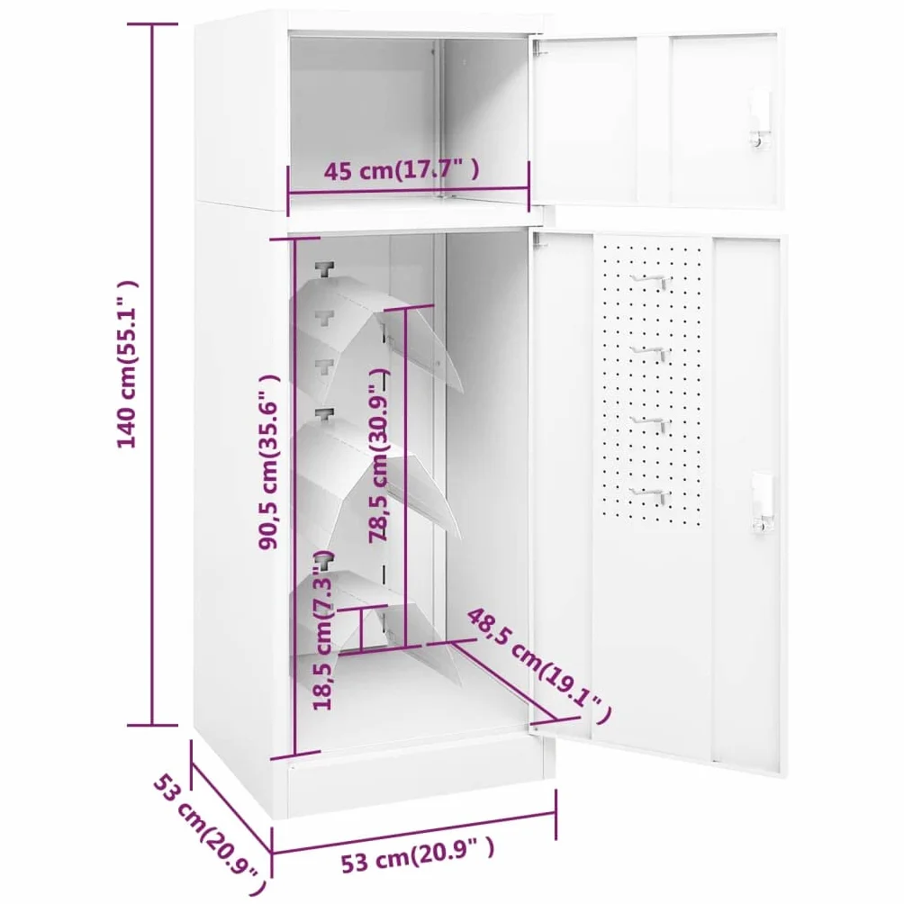 vidaXL Armario para el hogar, sala de estar, taquilla de almacenamiento para muebles, arnés con estante blanco, 53 x 53 x 140 cm, acero