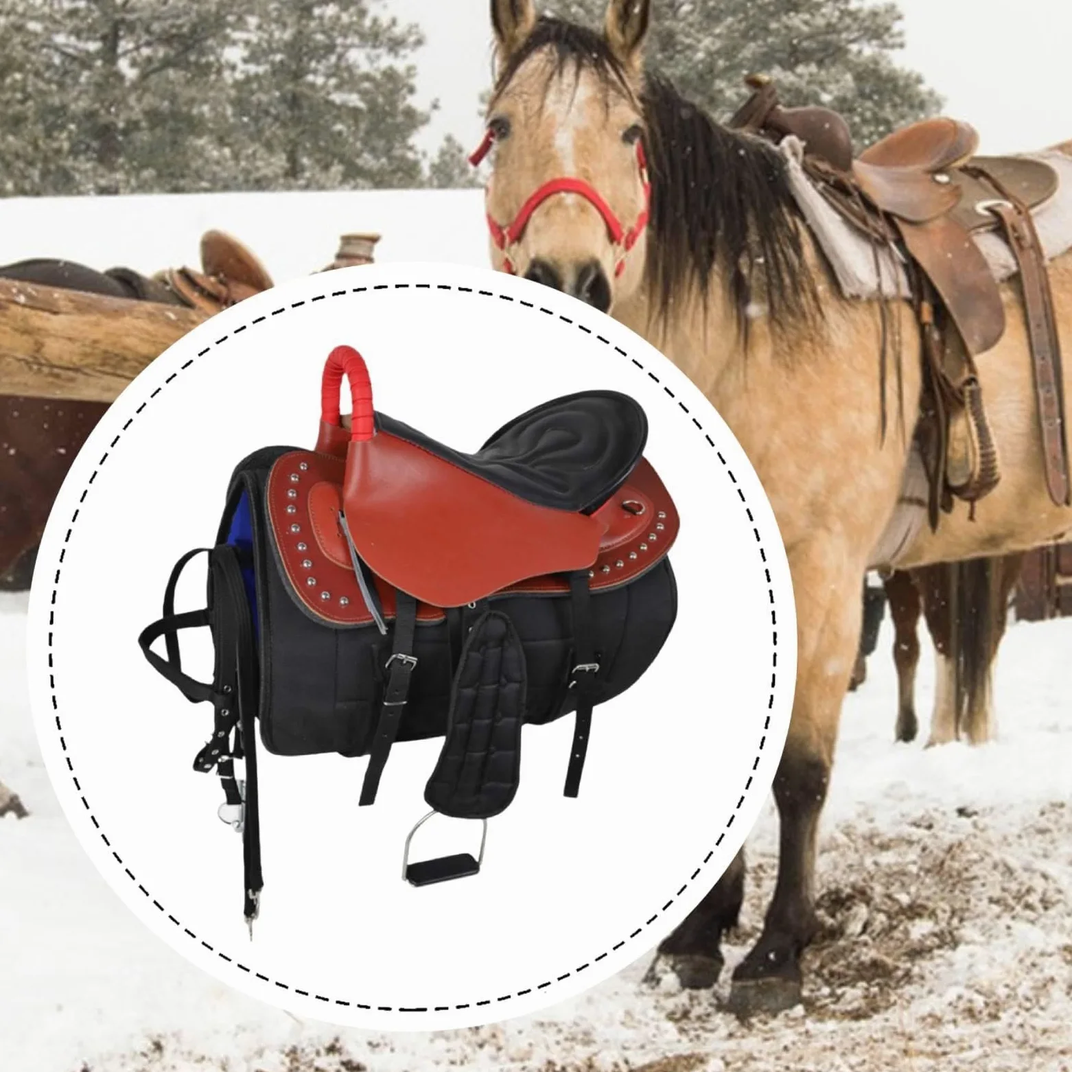Silla de Montar para Caballo con Equipo Ecuestre Práctico Asiento de Montar Resistente Al Desgaste Juego de Correas Seguro Y Almohadilla Confortable a