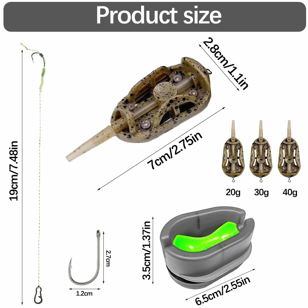 Alimentador de Pesca 3 Piezas Comederos 20/30/40g con Molde de Liberación Rápida Accesorios Carpa