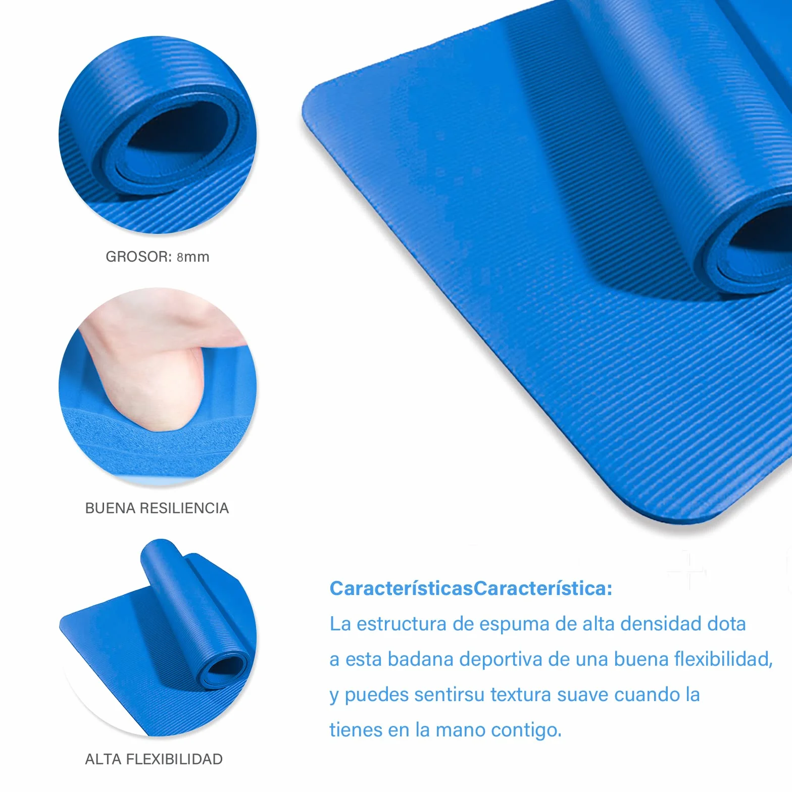 Esterilla Yoga Pilates Fitness NBR Antideslizante Gruesa 8mm