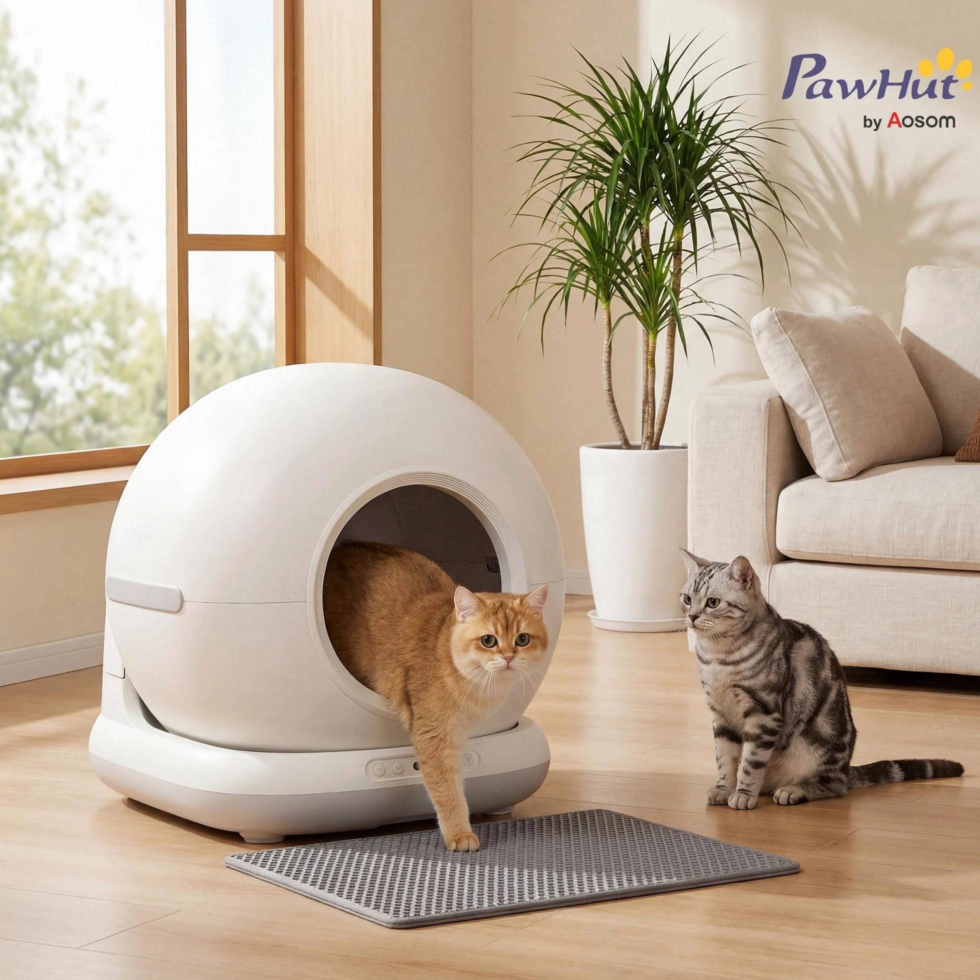 PawHut Arenero Gatos Autolimpiable 72L Extragrande con Control por App | Sensores de Seguridad, Control de Olores y Ruido, Gel Desodorante, Alfombrilla y Bolsas de Basura