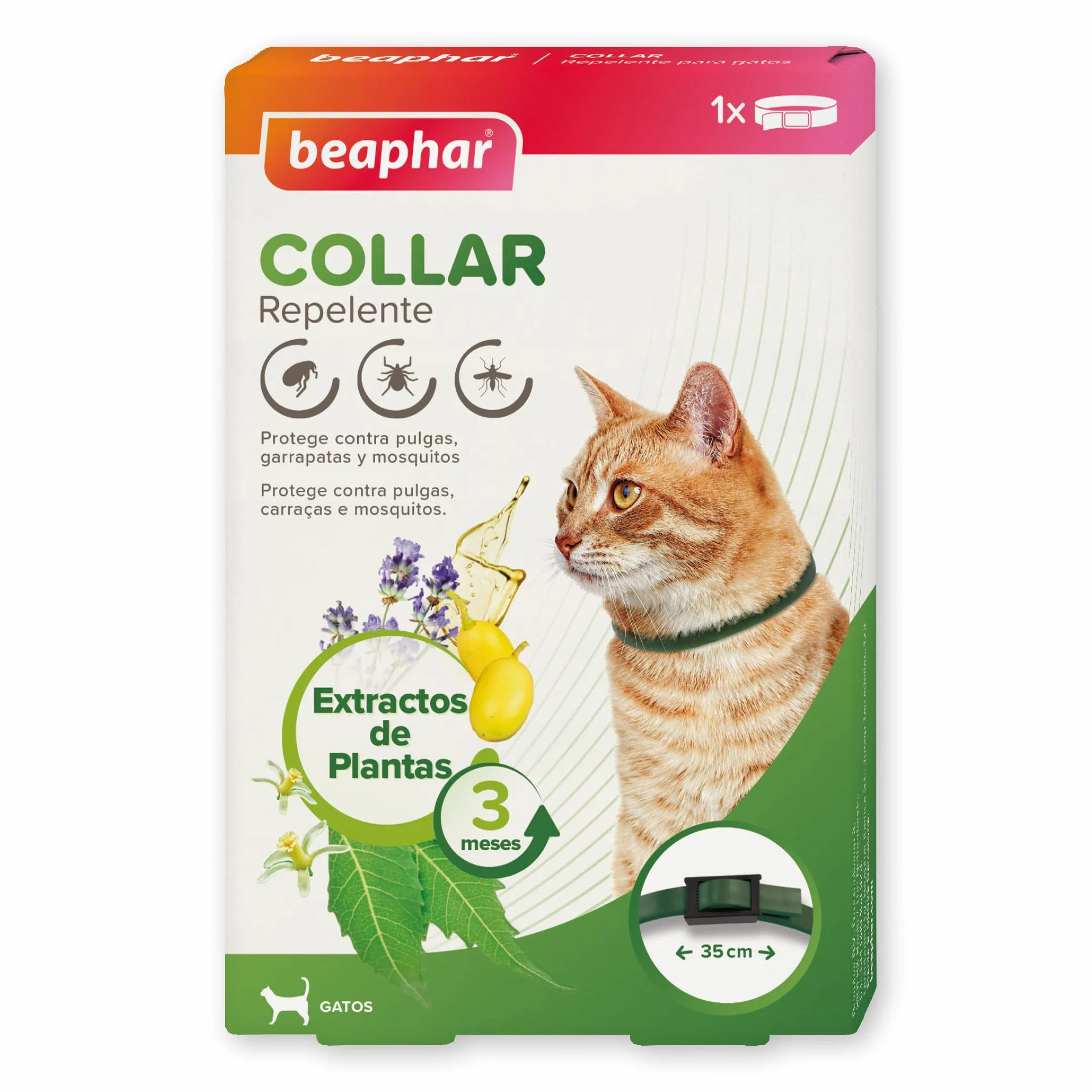 Beaphar Collar Repelente Natural para Gatos - 3 Meses de protección Natural contra garrapatas, pulgas y Mosquitos - para Todo Tipo de Gatos 35CM