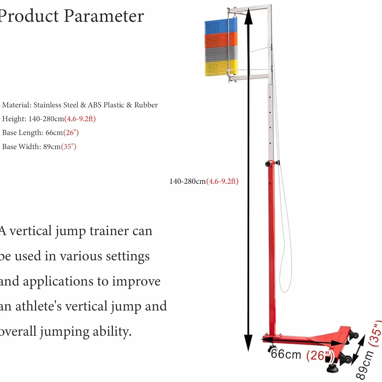 Entrenador de Salto Vertical con Ruedas, Medidor de Salto Vertical, Herramienta de Prueba