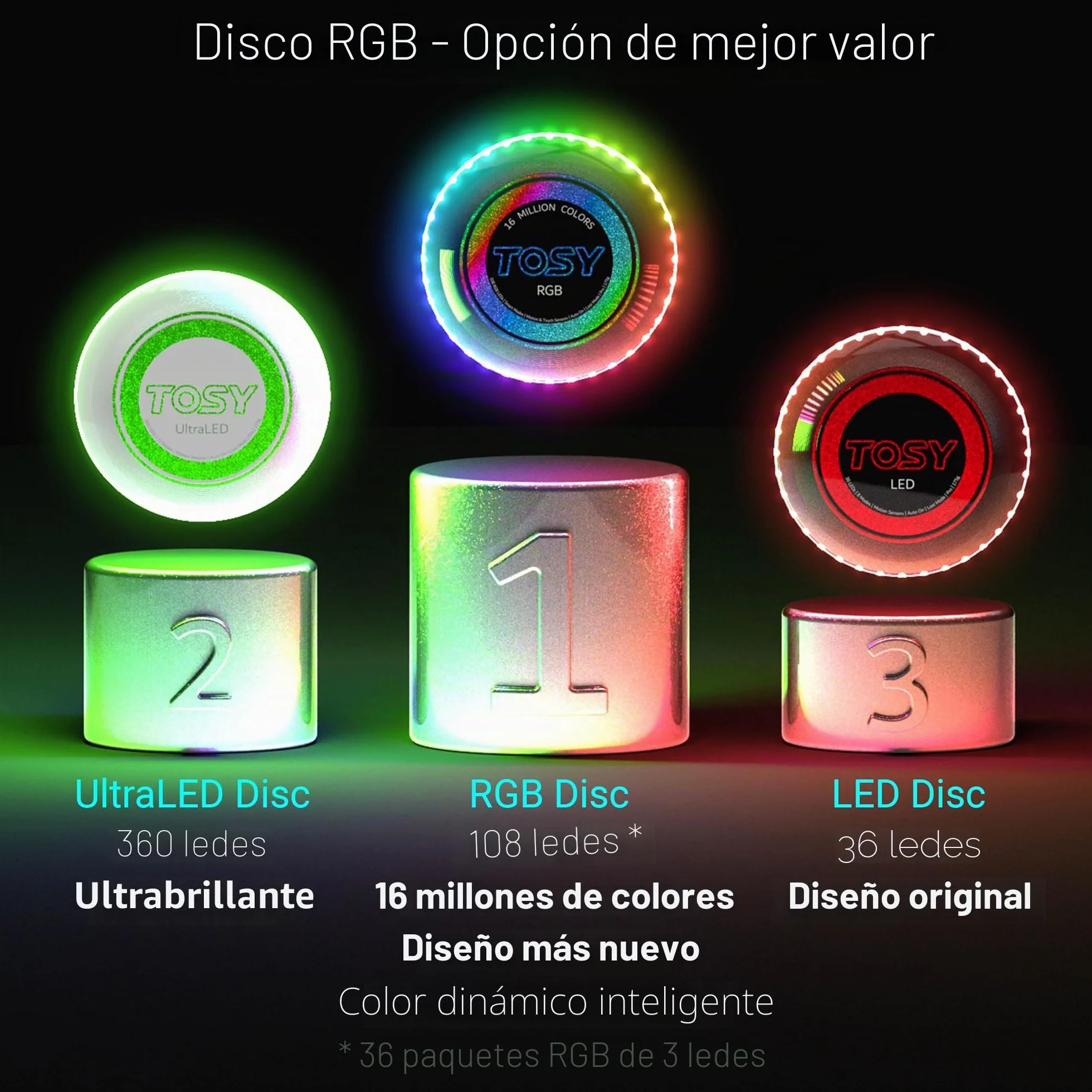TOSY Flying Disc RGB LED 16 Colores Brillante Modos Inteligentes Recargable Frisbee 175g