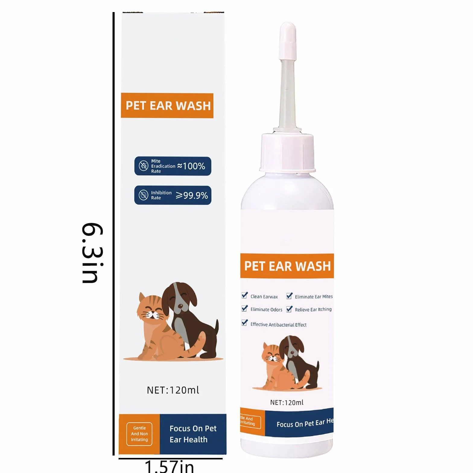 Generisch 2026 Gotas de limpieza de cerumen para gatos y perros, limpieza de oídos, solución de limpieza del conducto auditivo, 120 ml (blanco, 16 cm)