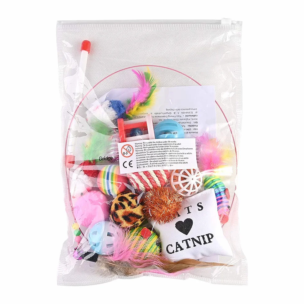 GOLDGE Juguetes para Gatos, Juguete Gato Interactivo, Juegos de Gatos Accesorios, Cat Toys, Cosas para Gato con Plumas, Ratóns, Pelota, Almohada y Juguete Interactivo Varias