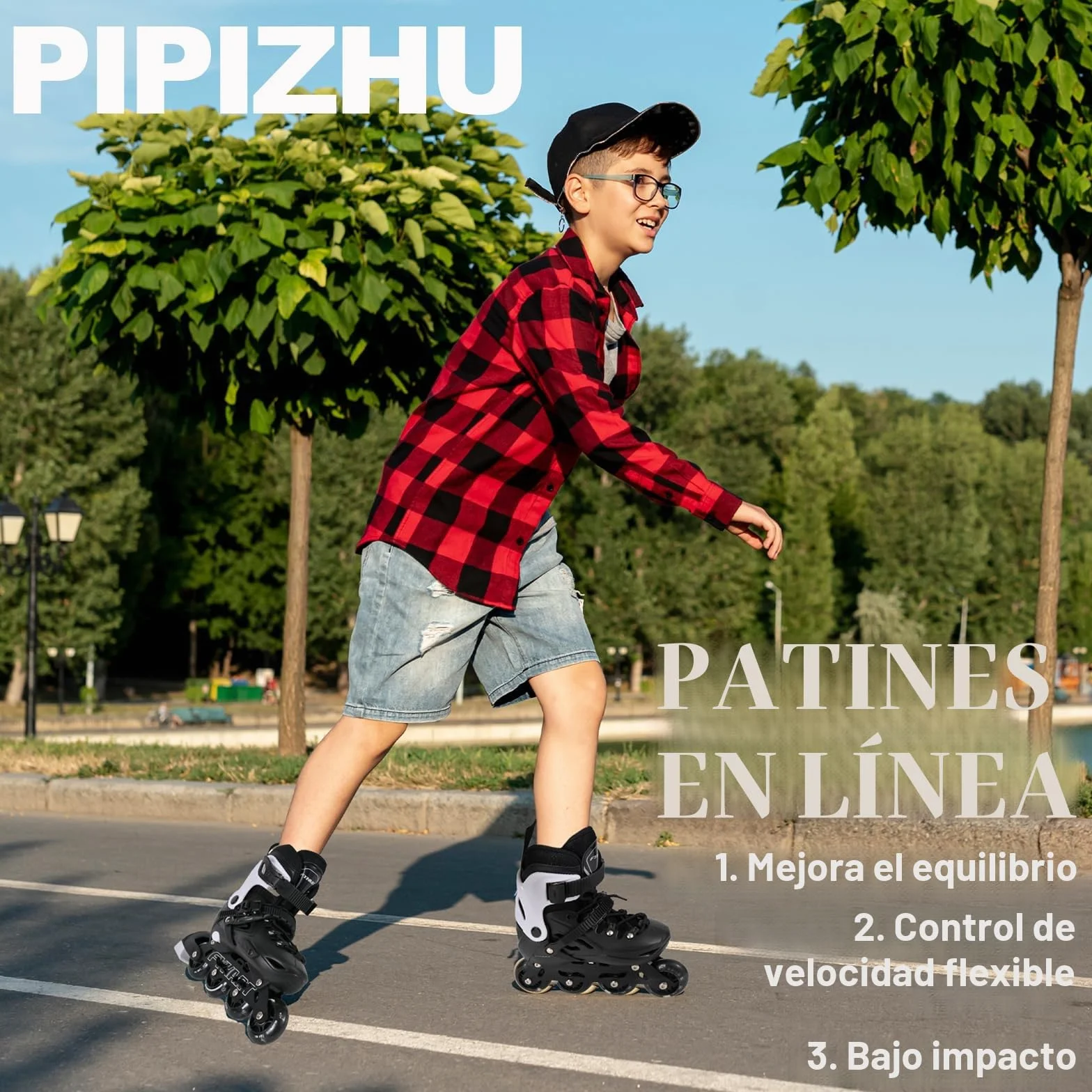 Patines en Línea para Niños y Adultos 4 Ruedas Negro