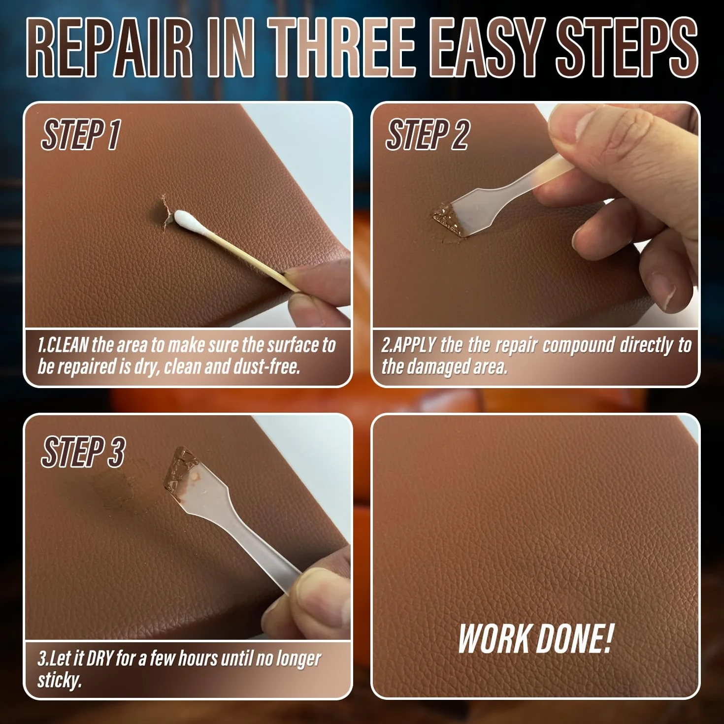 ARCSSAI ARCSSAL Kit de reparación de Cuero para Muebles, sofá, Chaqueta, Asientos de Coche y Bolso. Instrucciones Muy fáciles para Combinar con Cualquier Color, Restaurar Cualquier Material, Unido
