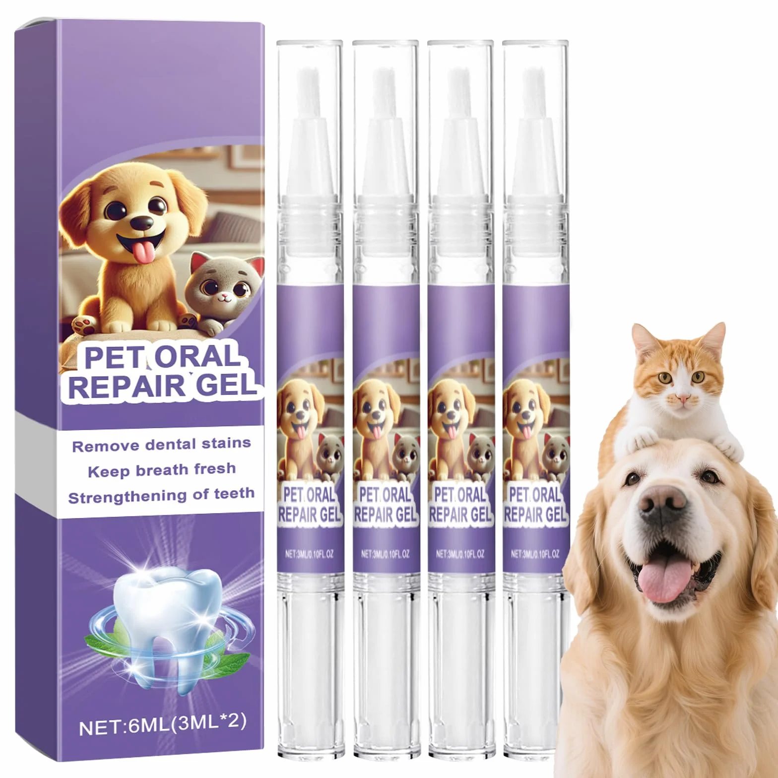 Cepillo Dientes Perro 4 Piezas Para el Cuidado Dental de Perros y Gatos, gel Para el Cuidado Bucal de Mascotas, Lápiz Limpiador Mascotas, Limpieza Dientes Perro