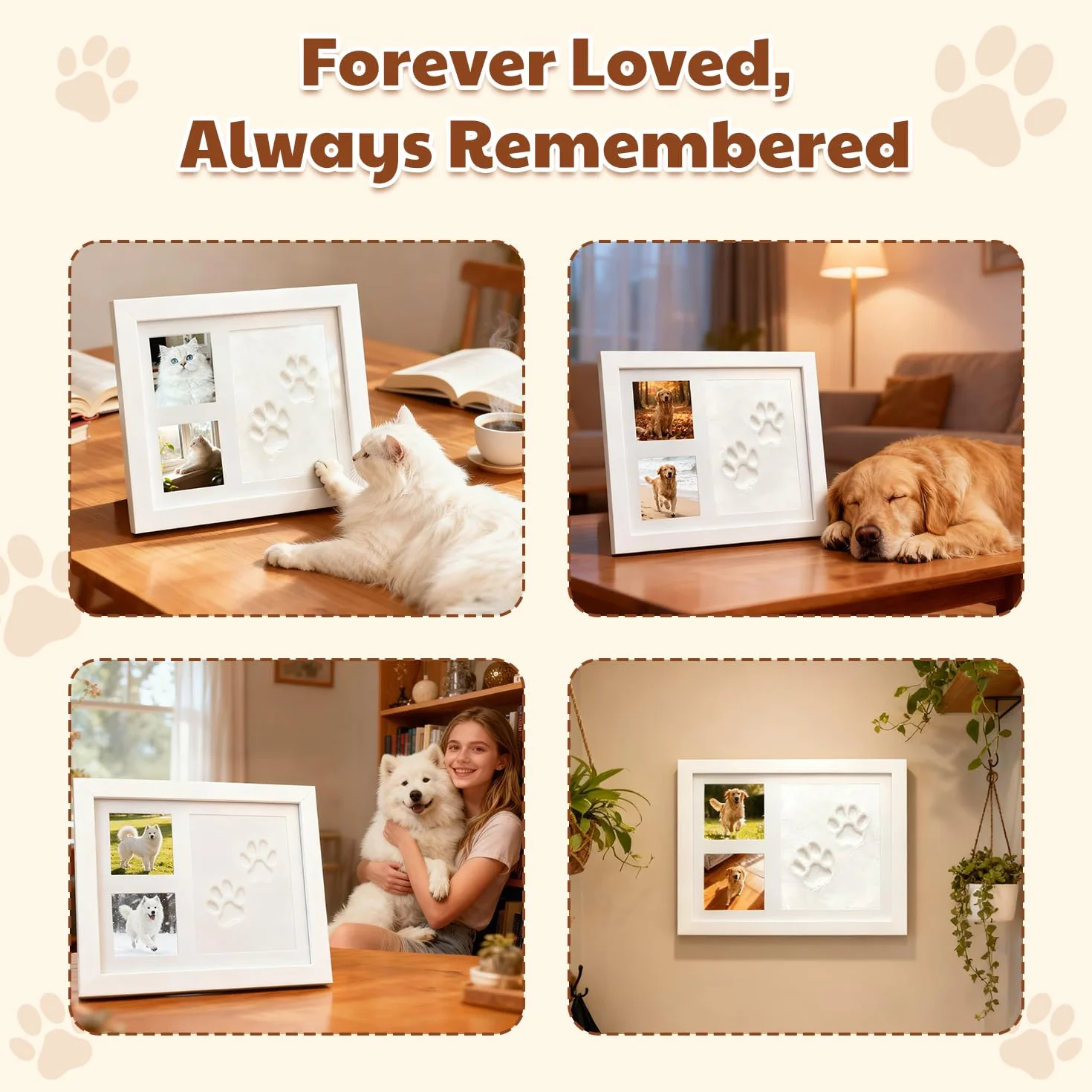 Kit de Huellas para Patas de Perro y Gato, Marco de Fotos con Huella de Arcilla, Kit de Huellas de Manos y Pies de Bebé, Marco Conmemorativo de Mascotas para Recién Nacidos, Perros y Gatos, Blanco