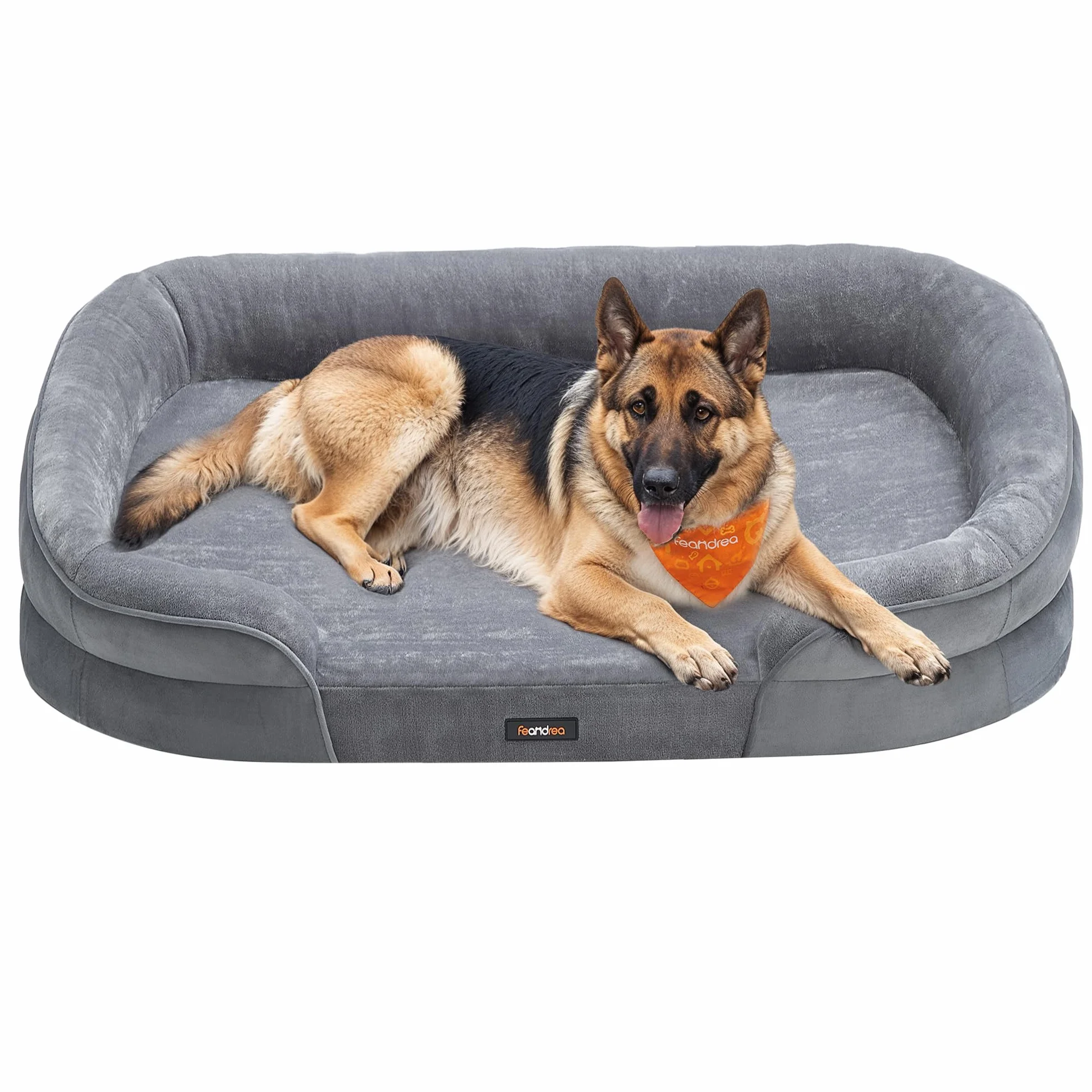 Feandrea Cama para Perros Extra Grandes, 122 x 85 x 18 cm, Ortopédica, Espuma de Nido de Abeja, Forro Repelente al Agua, Bordes Elevados, Funda Extraíble y Lavable, Gris Claro PGW284G01